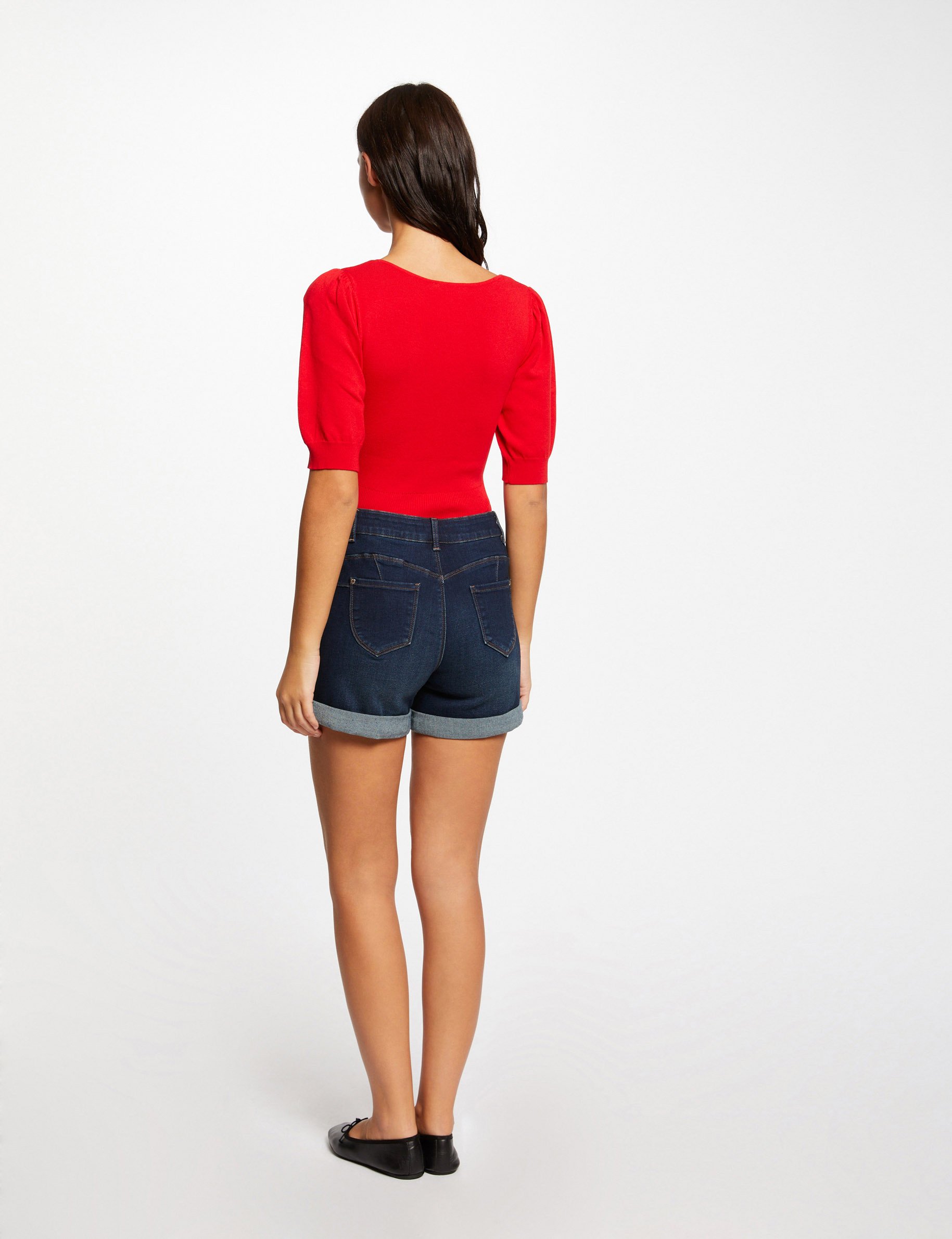 Ladies red deals denim shorts