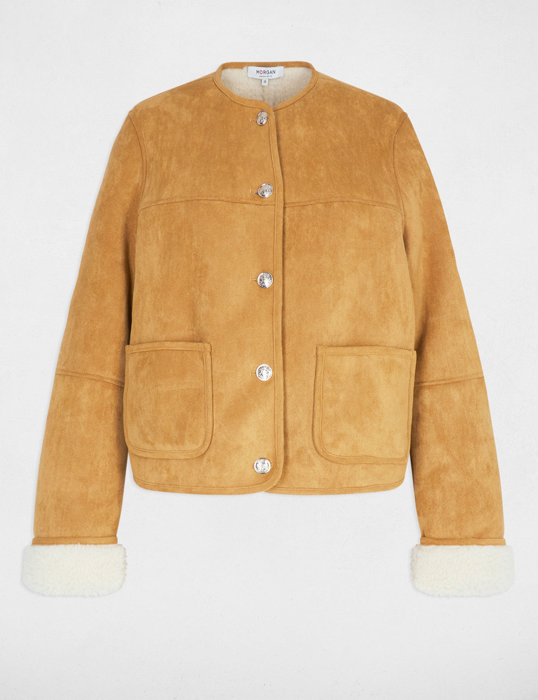 Short faux fur jacket camel women