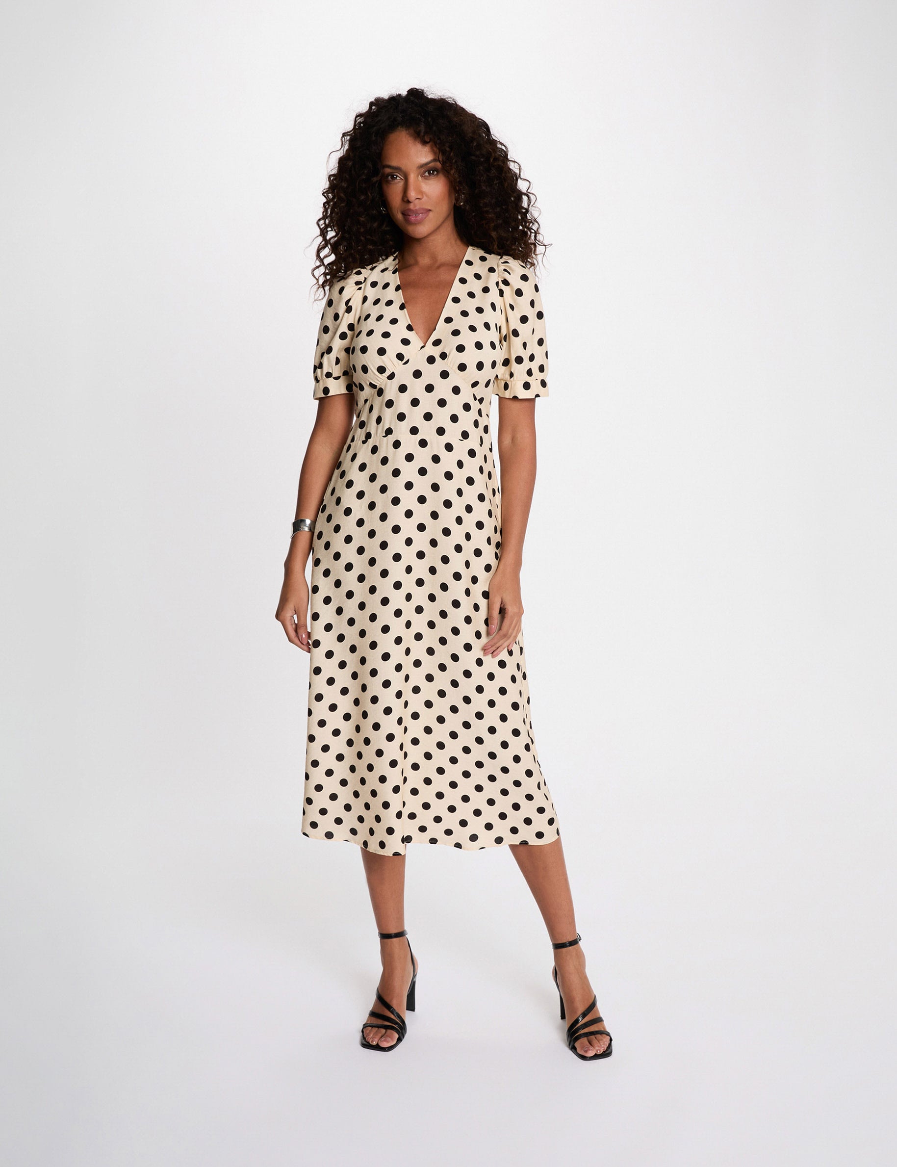 Mid-length dress with puff sleeves multicolor women