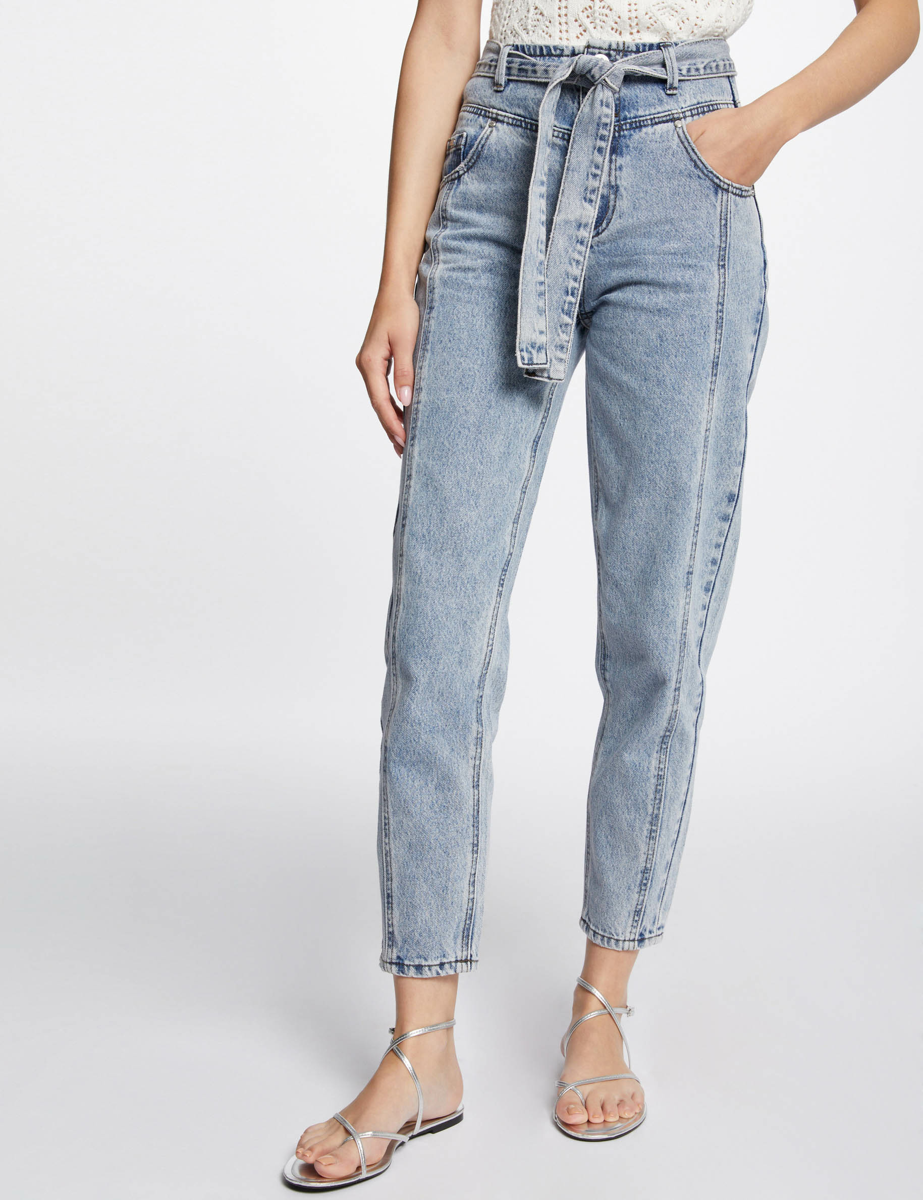 Cropped regular belted jeans jean bleached ladies'