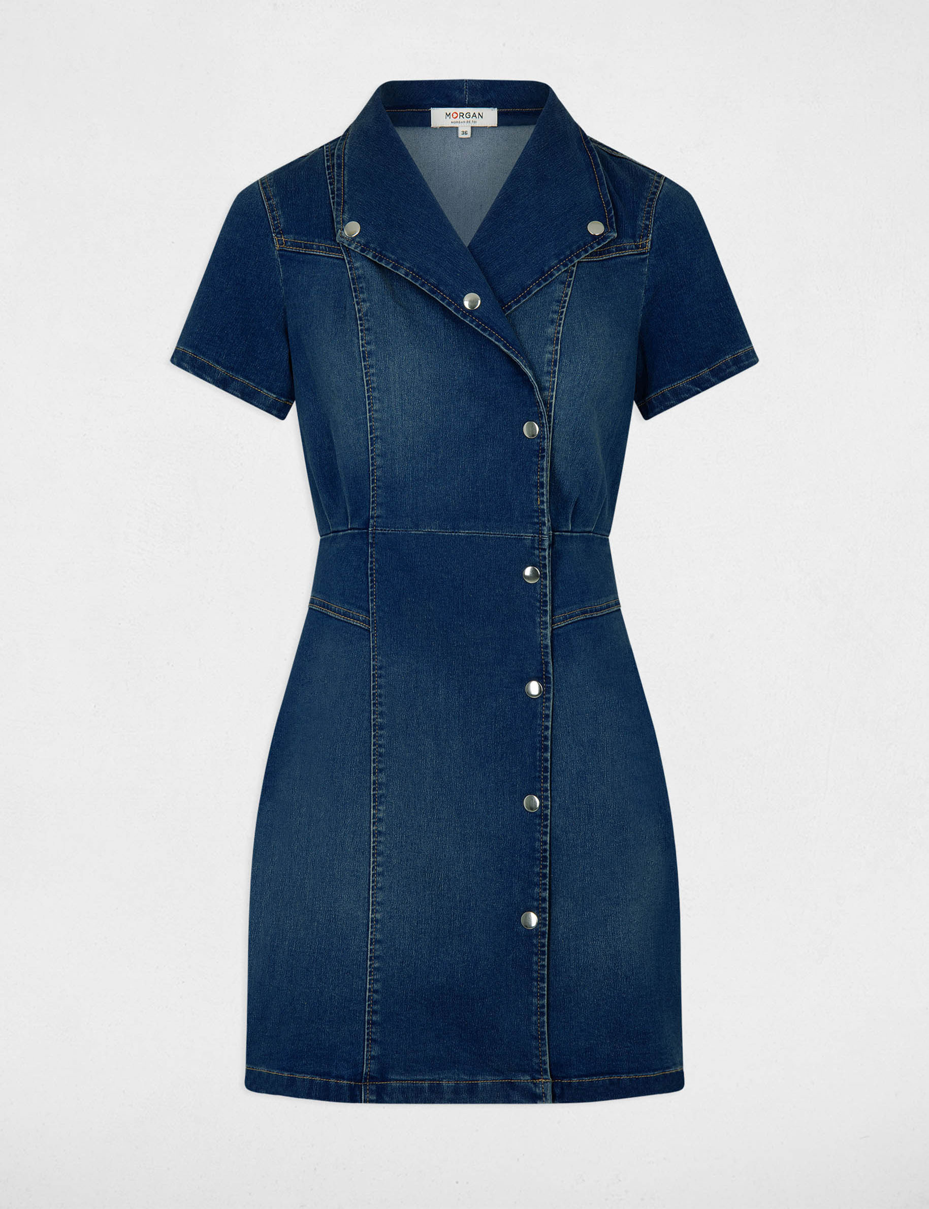 Buttoned denim wrap dress stone denim ladies'