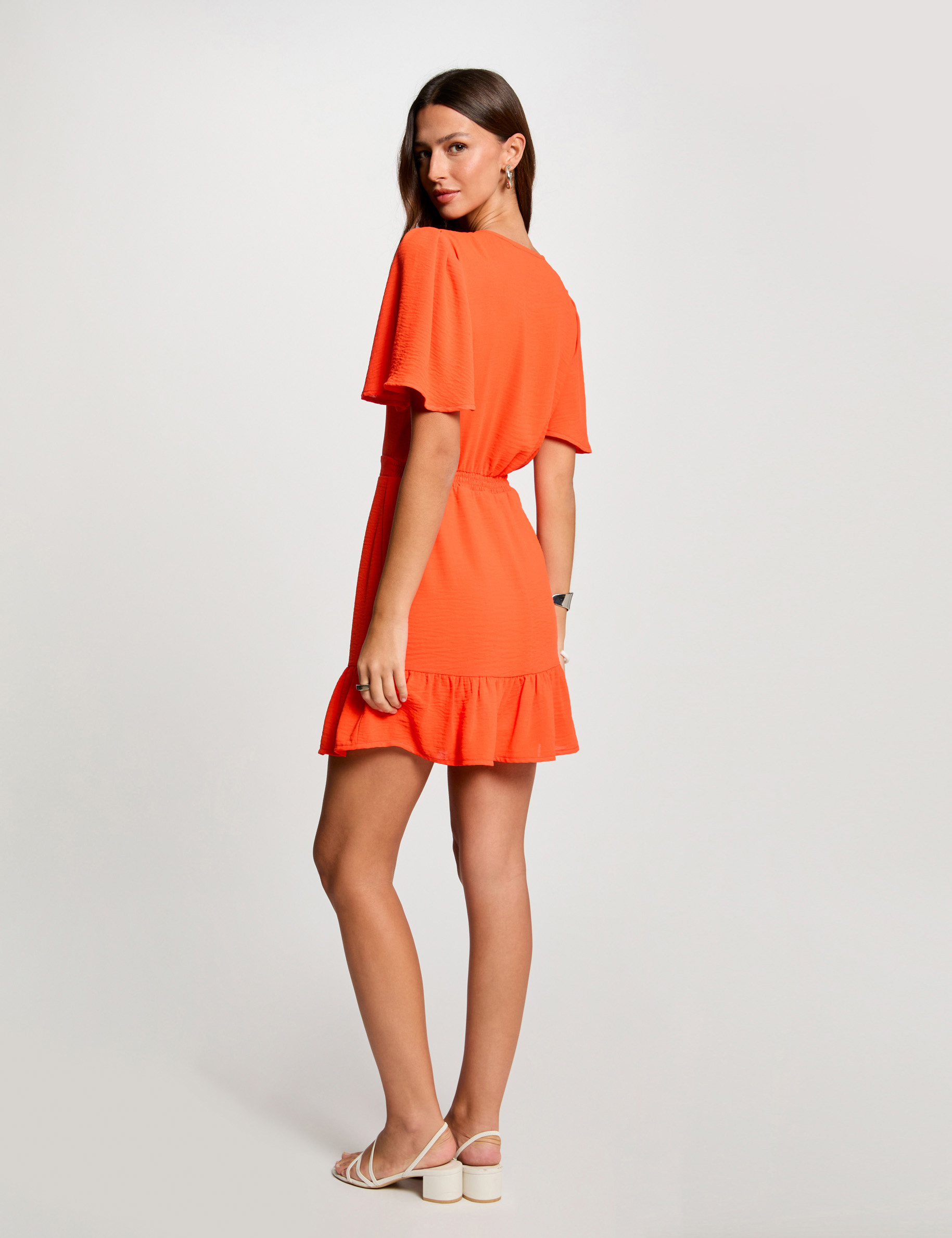 mini a line dress with ruffles dark orange women Mini A-line dress with ruffles dark orange women