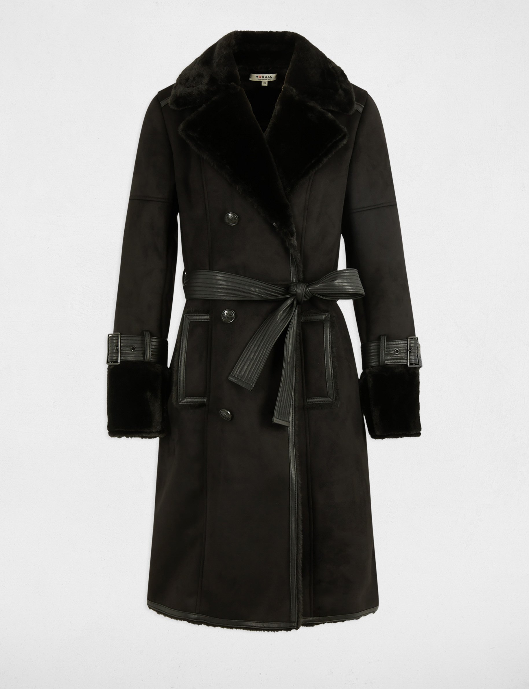 Fitted trench with faux fur black women