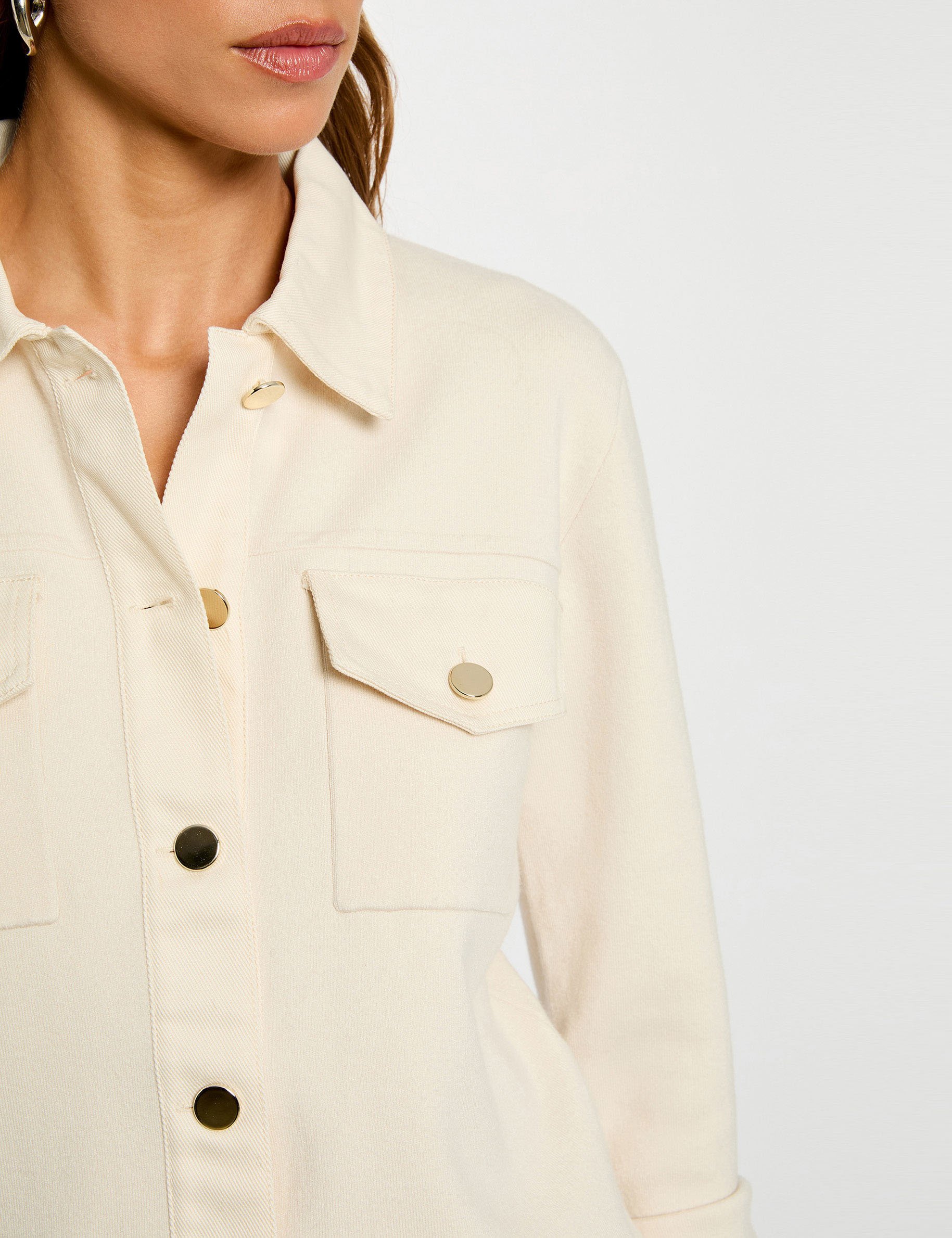 Cropped sweater with turned-down collar ivory women