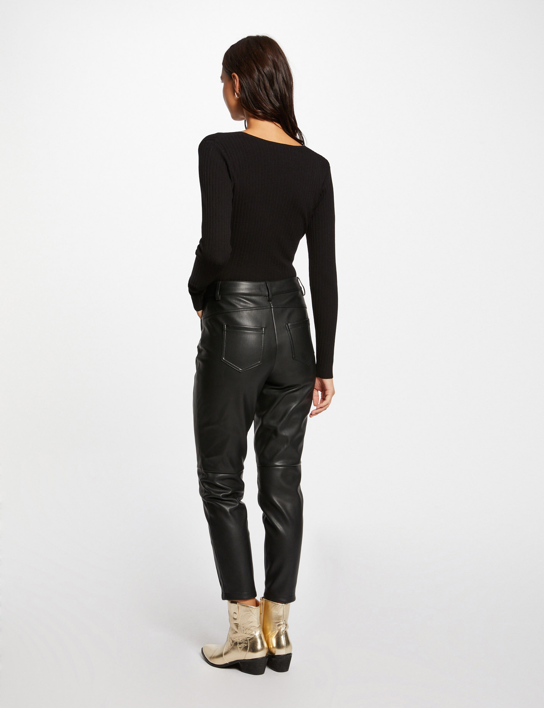 Long-sleeved jumper wrap-over neckline black women