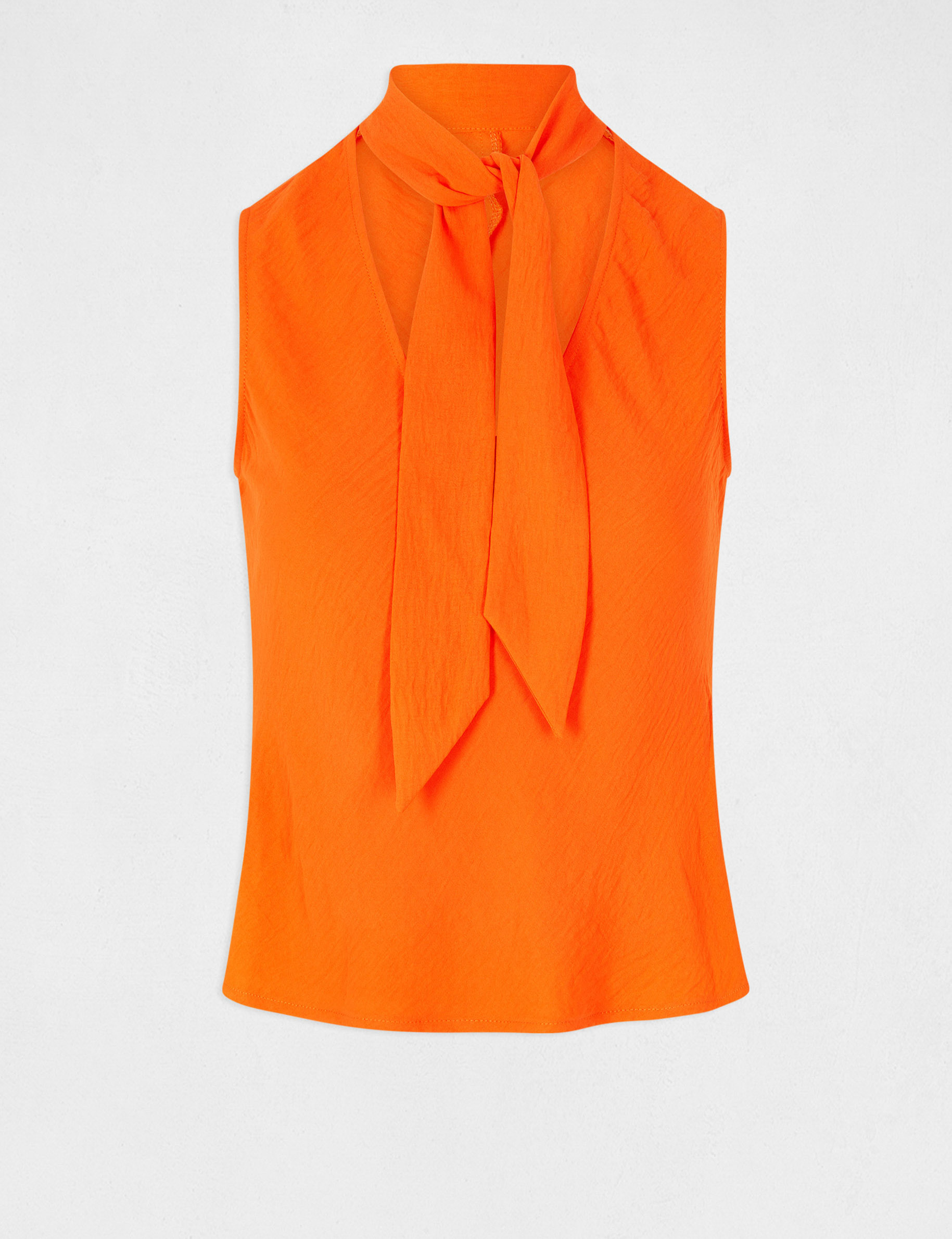 Sleeveless blouse with tie neck orange ladies'