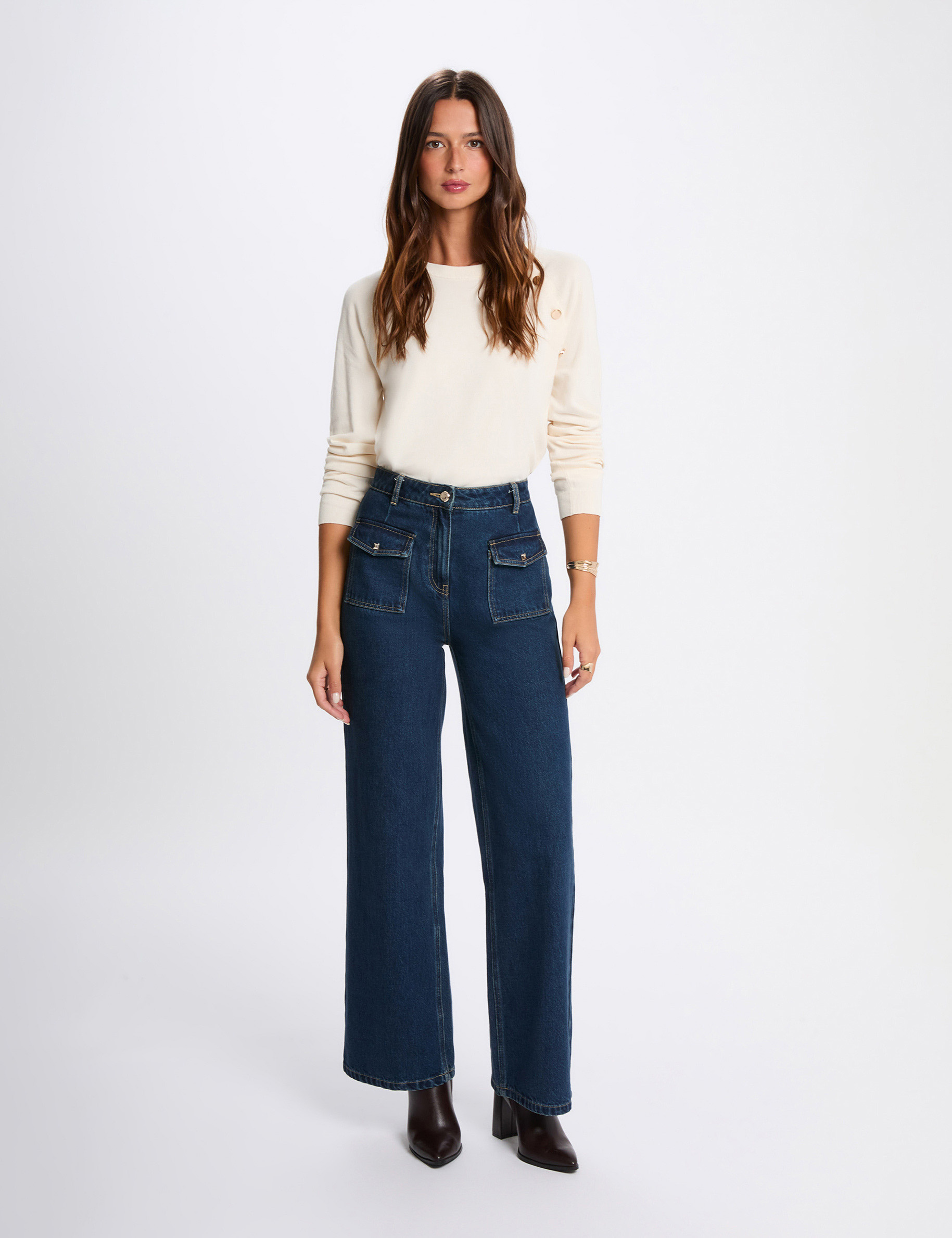 Fitted lightweight sweater ivory women