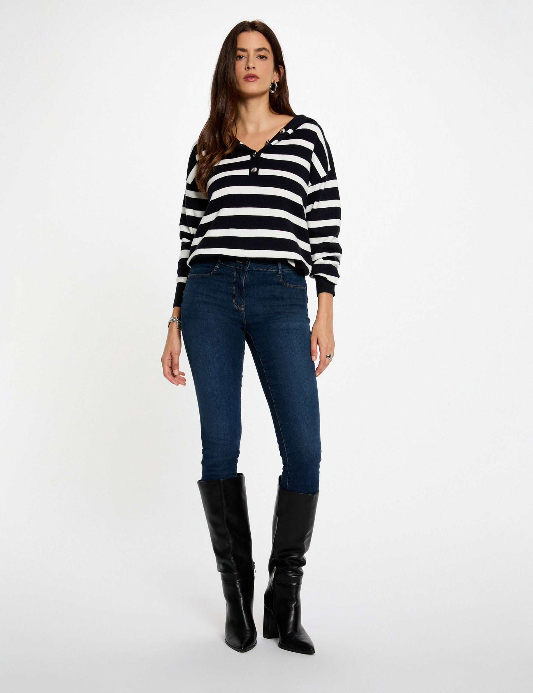 pull raye a capuche bleu marine femme Pull rayé à capuche bleu marine femme