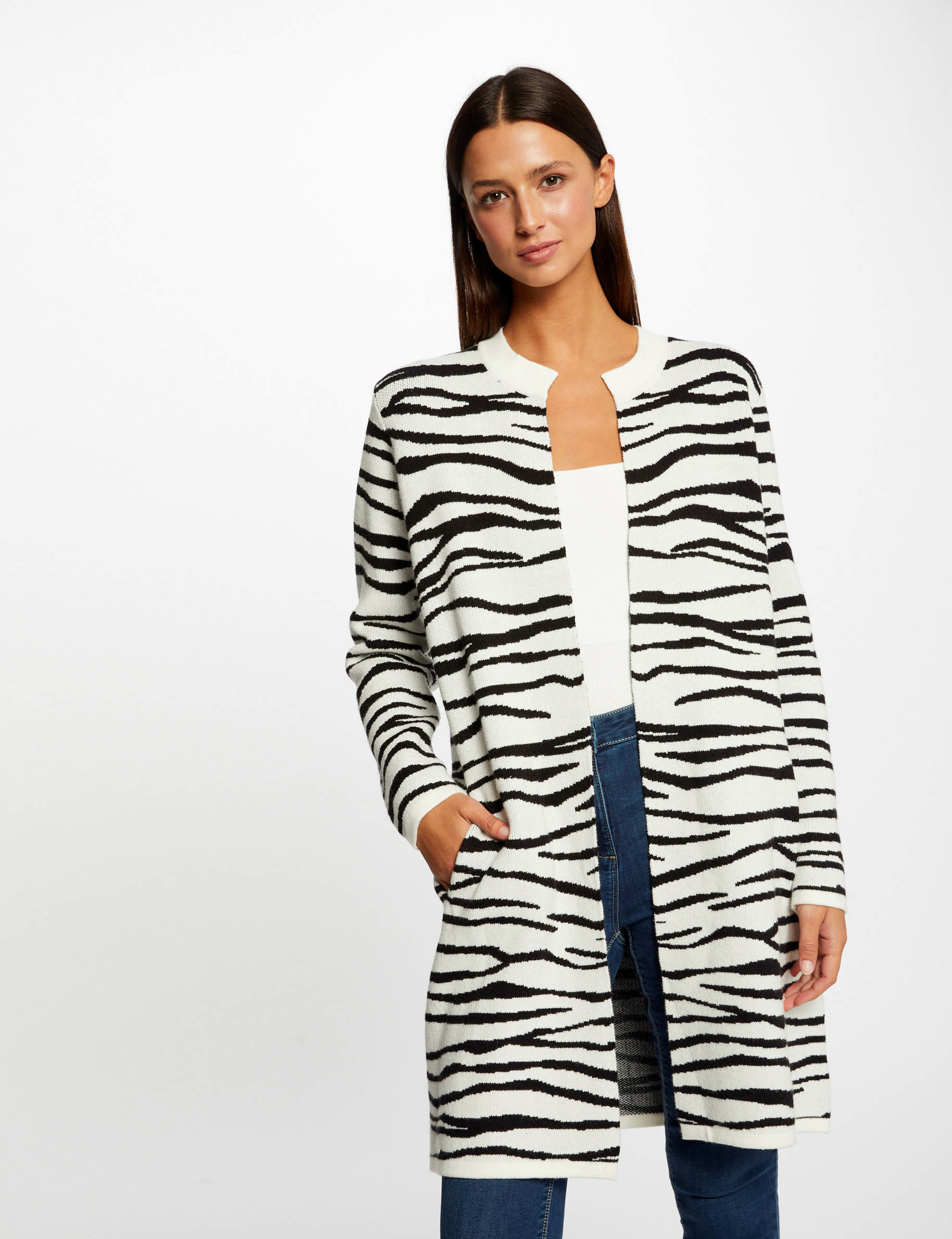 Long cardigan with zebra print black ladies'