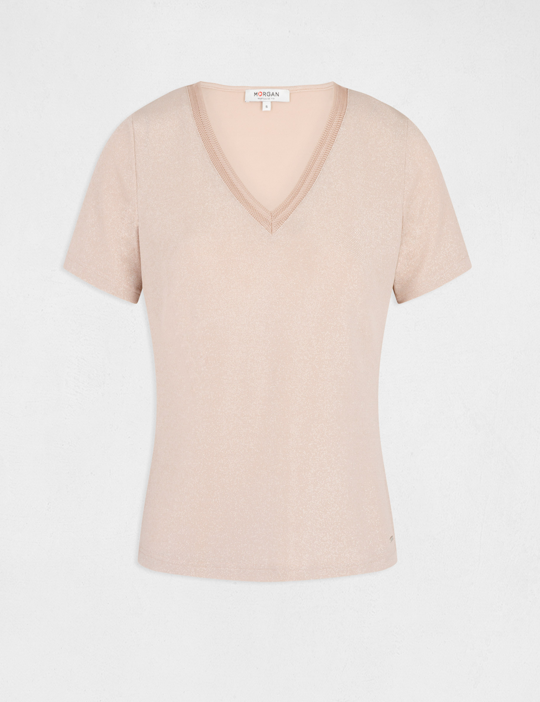 Short-sleeved t-shirt with V-neck pink ladies'