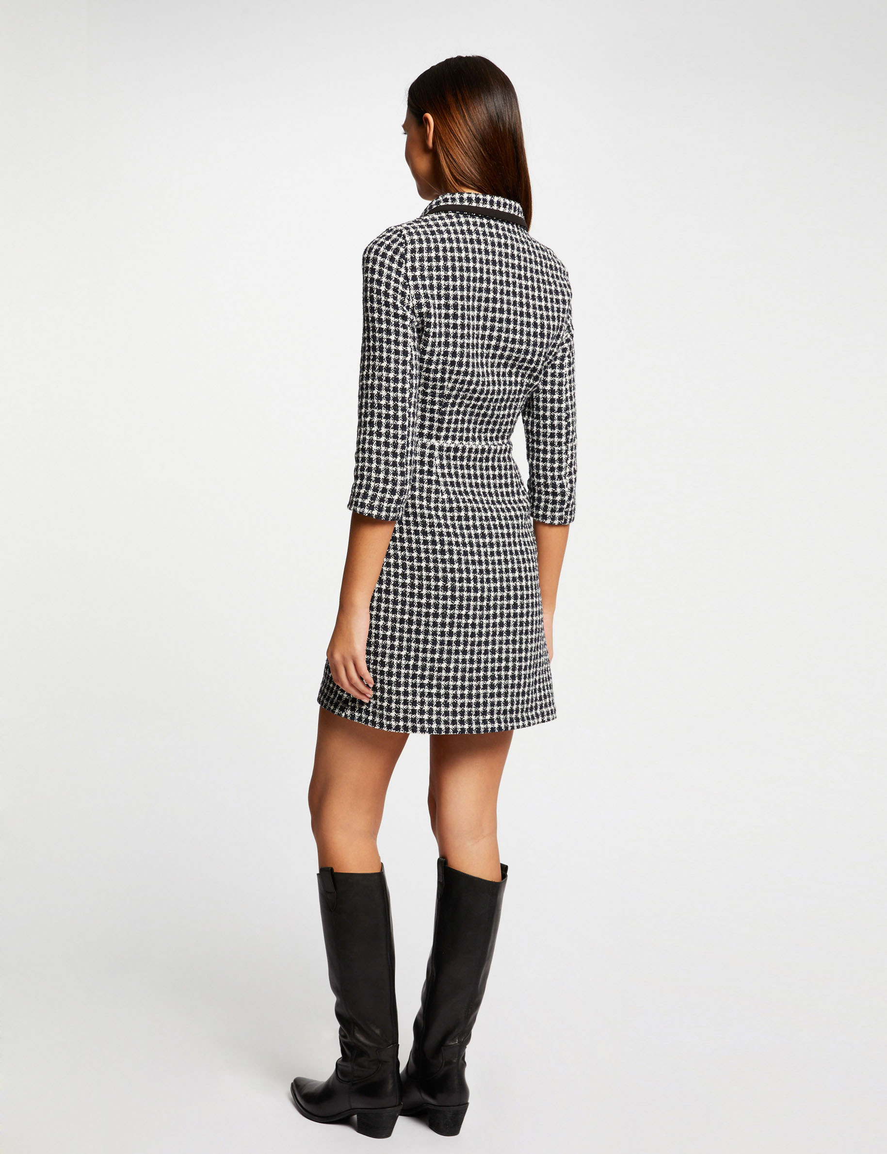 3/4-length sleeved buttoned dress navy ladies' 3/4-length sleeved buttoned dress navy ladies'