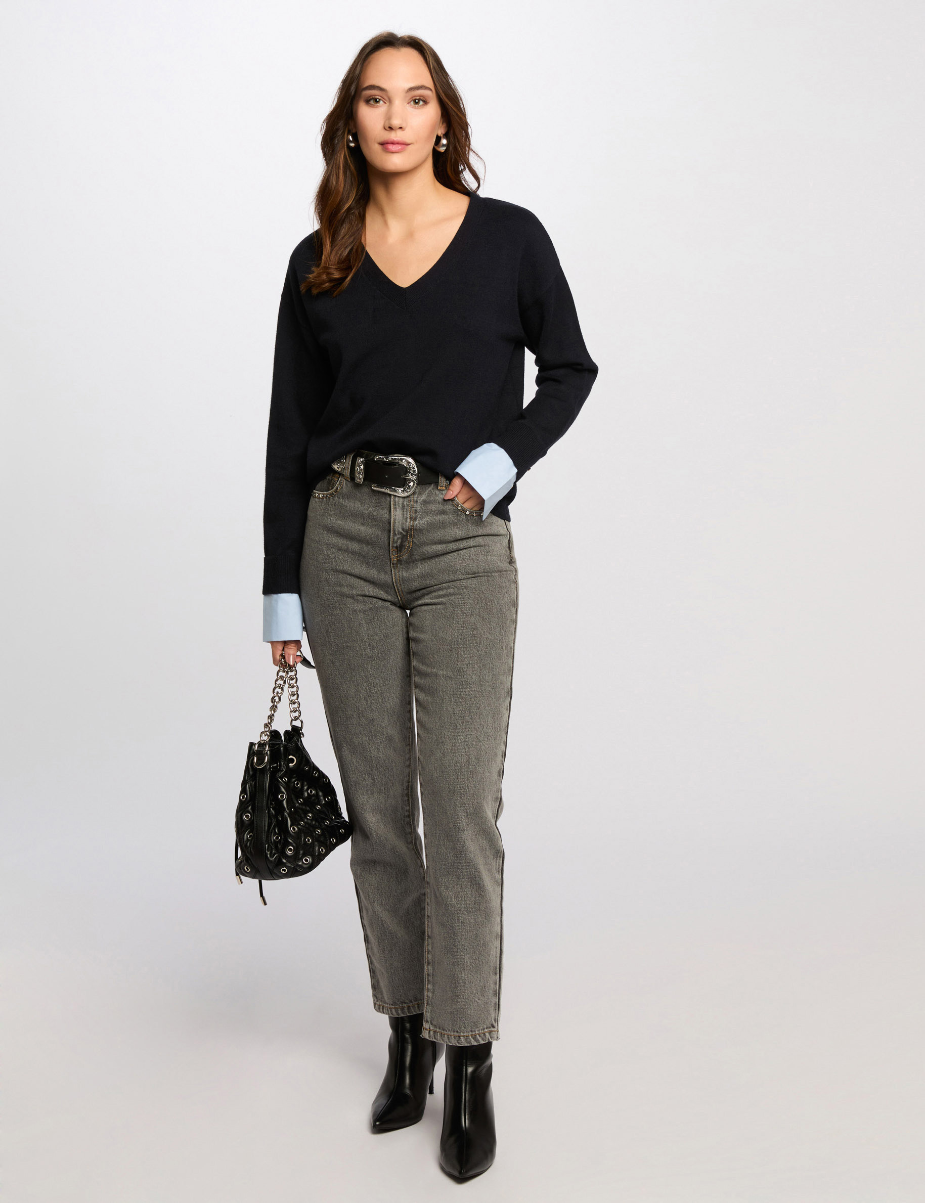 pull col en v bleu marine femme Pull col en V bleu marine femme