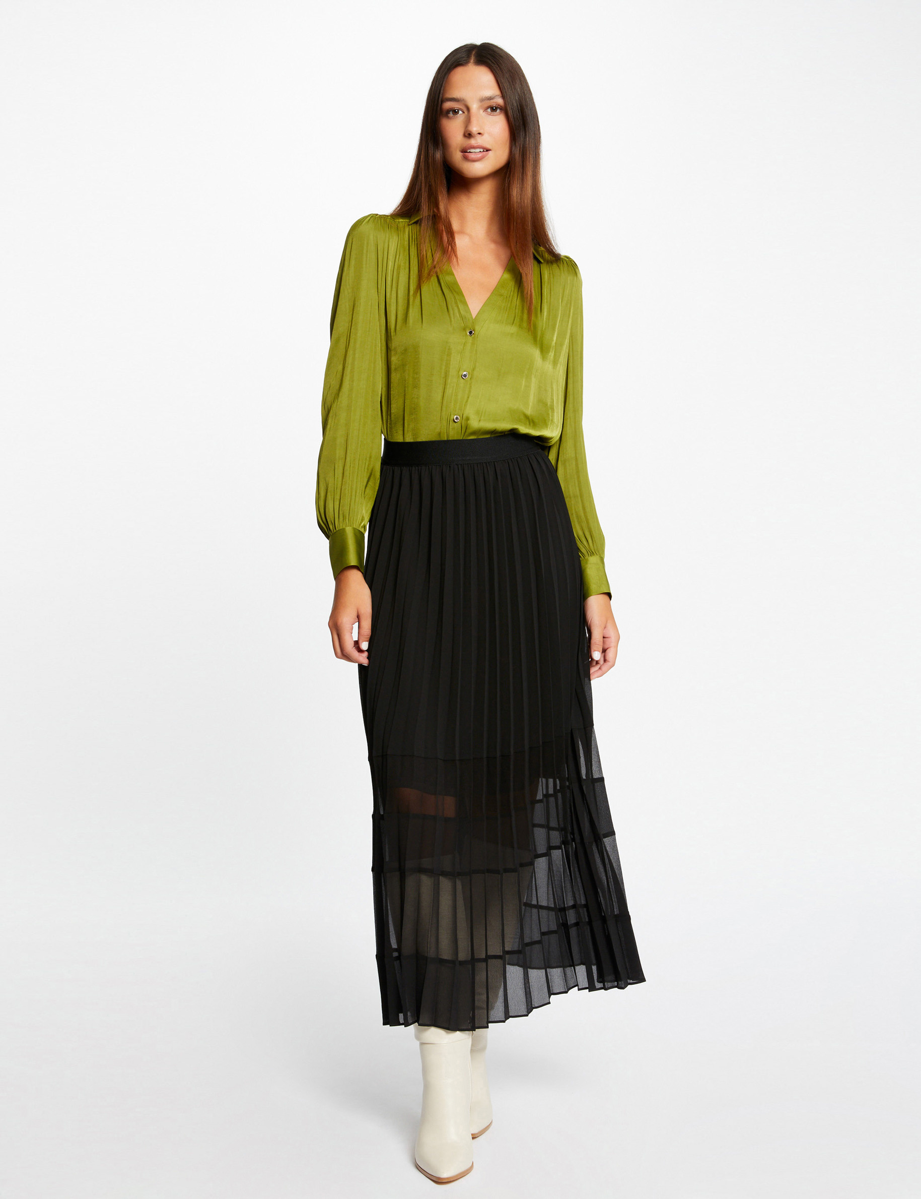 Long-sleeved satin shirt aniseed ladies'