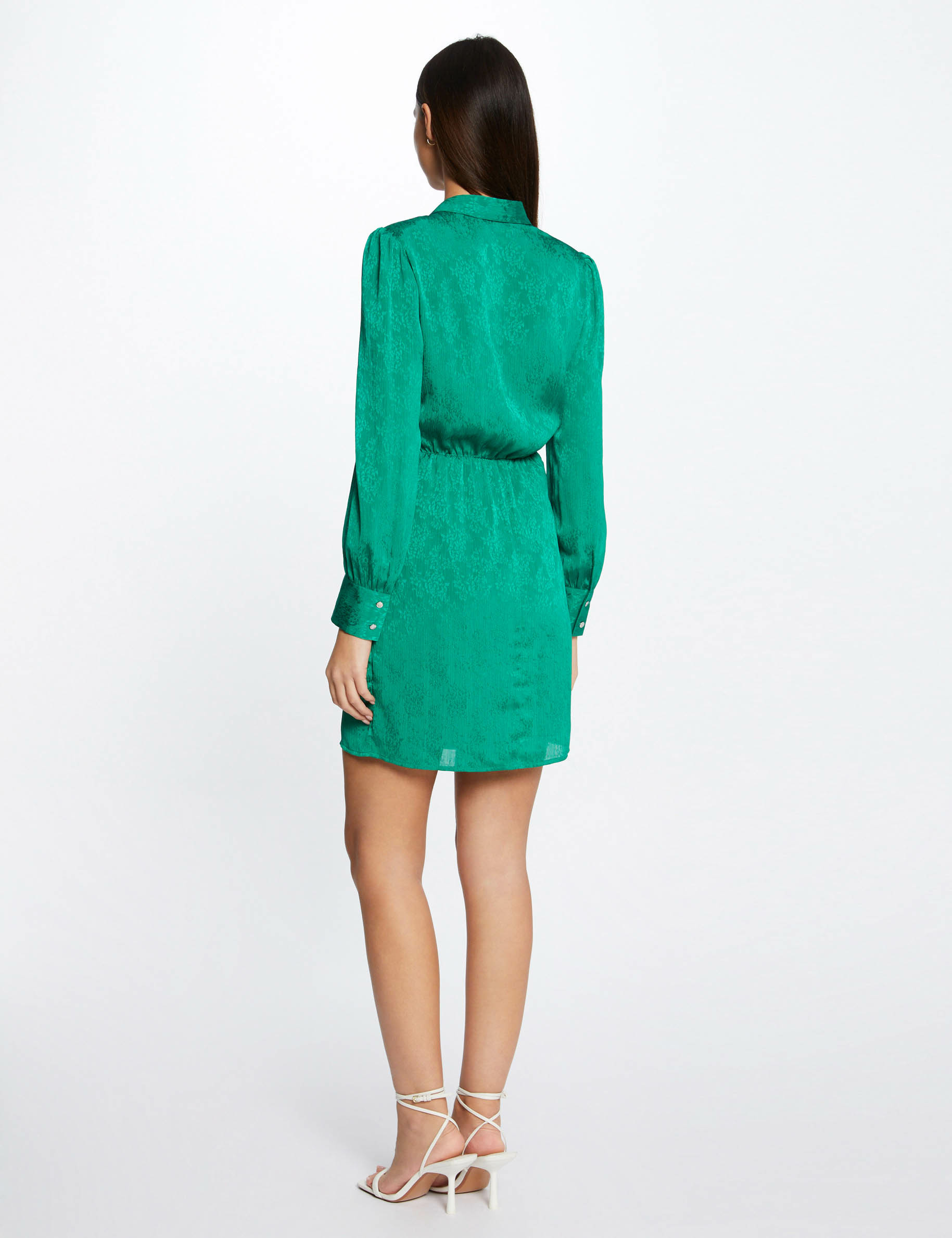 Printed satin draped straight dress green ladies' Printed satin draped straight dress green ladies'