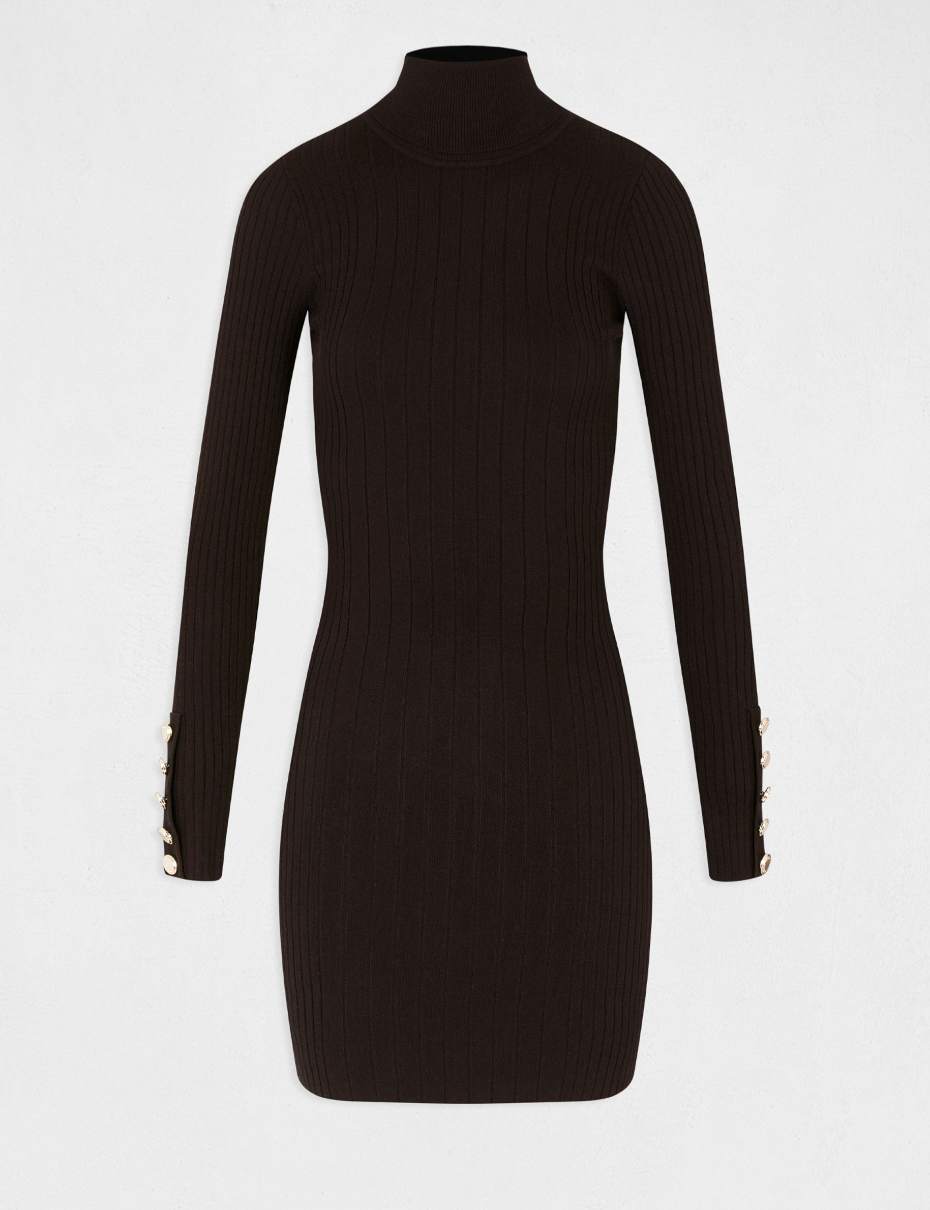 robe pull ajustee avec col roule noir femme Robe pull ajustée avec col roulé noir femme