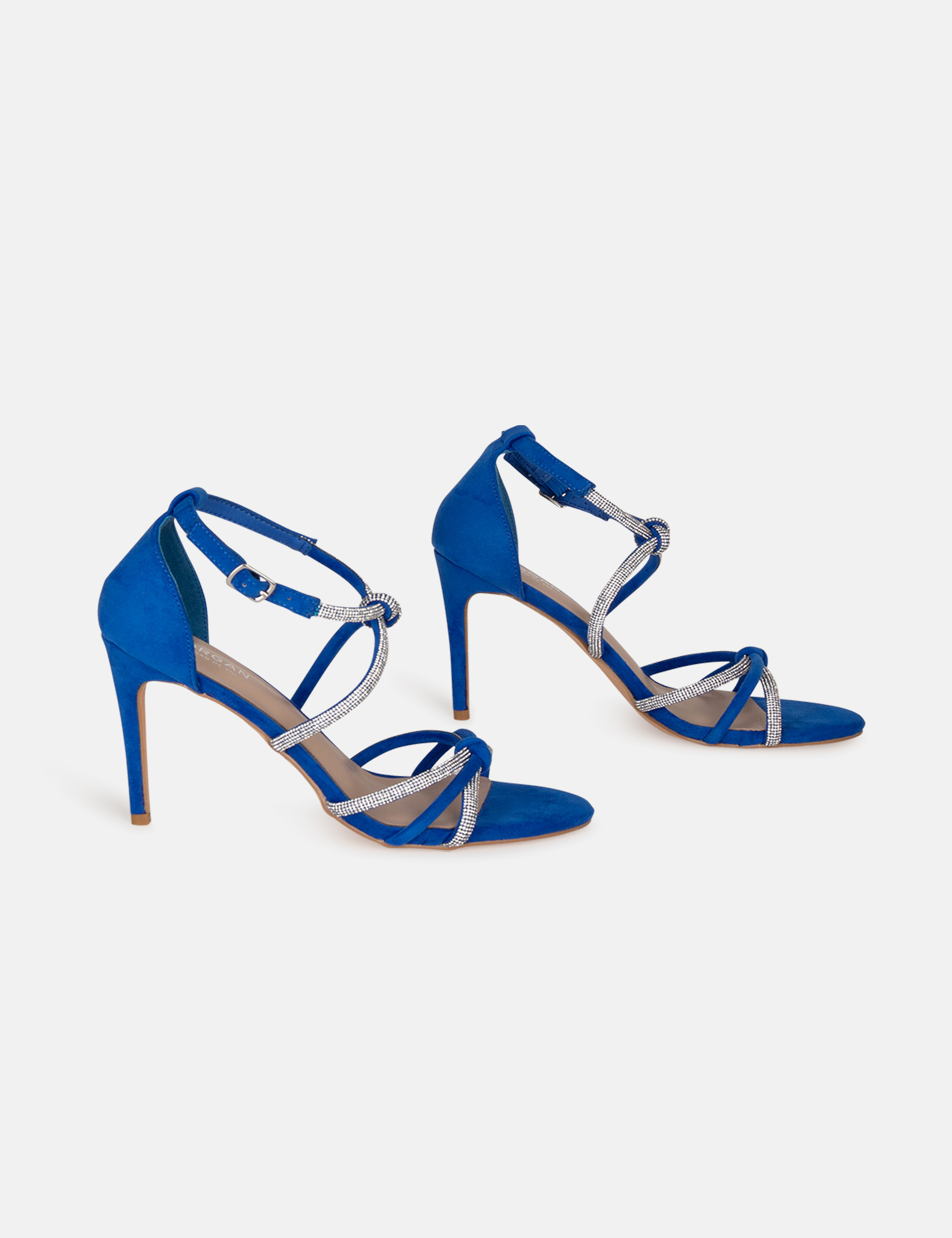 Sandals with heels and rhinestones blue women