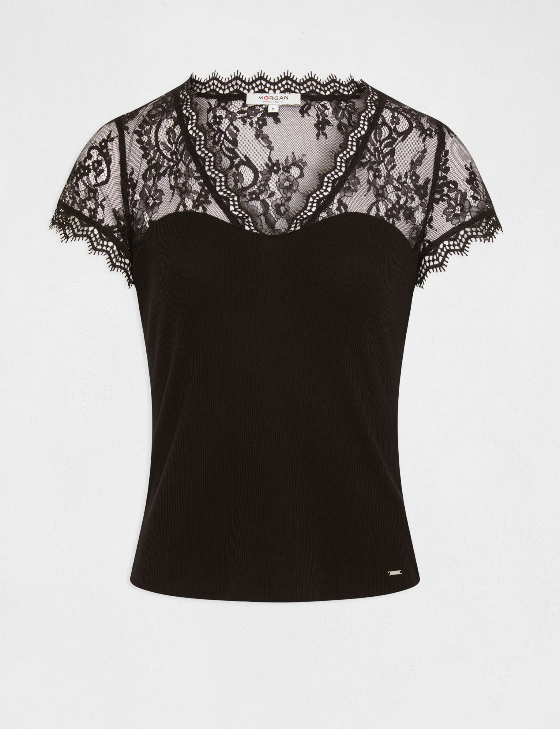 Black t shirt with lace sleeves hot sale