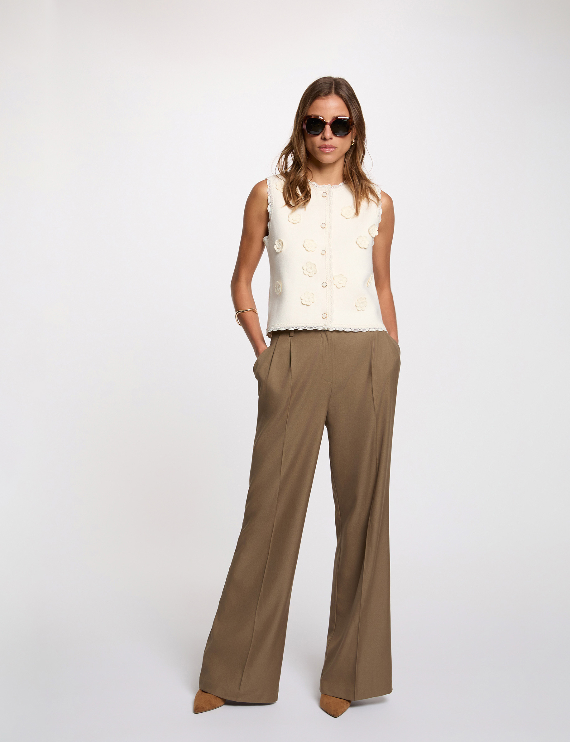 Fitted cardigan with round neck ivory women