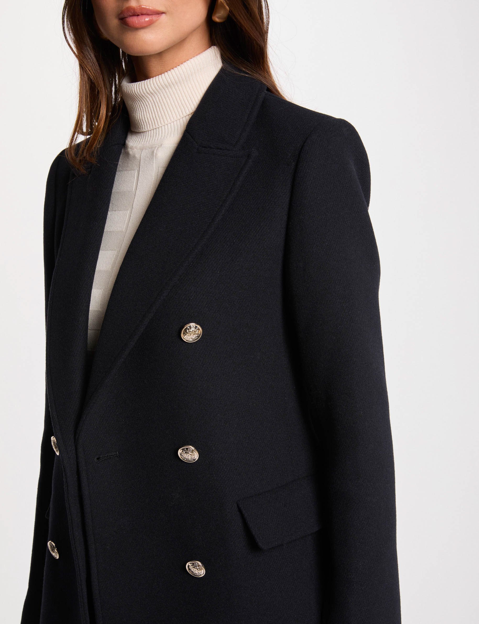 mi length coat with buttons navy blue women Mi-length coat with buttons navy blue women