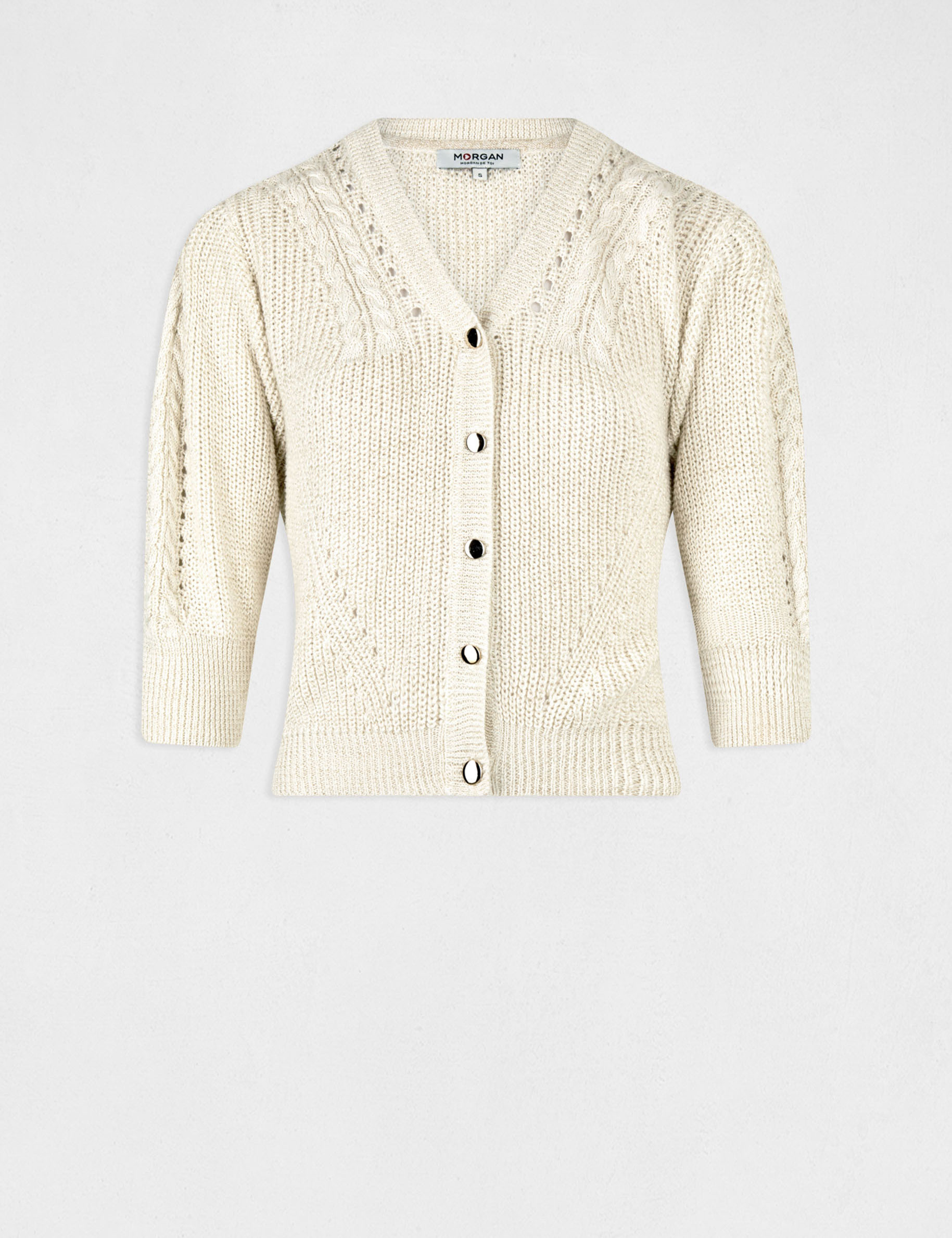 3/4-length sleeved cardigan beige ladies'