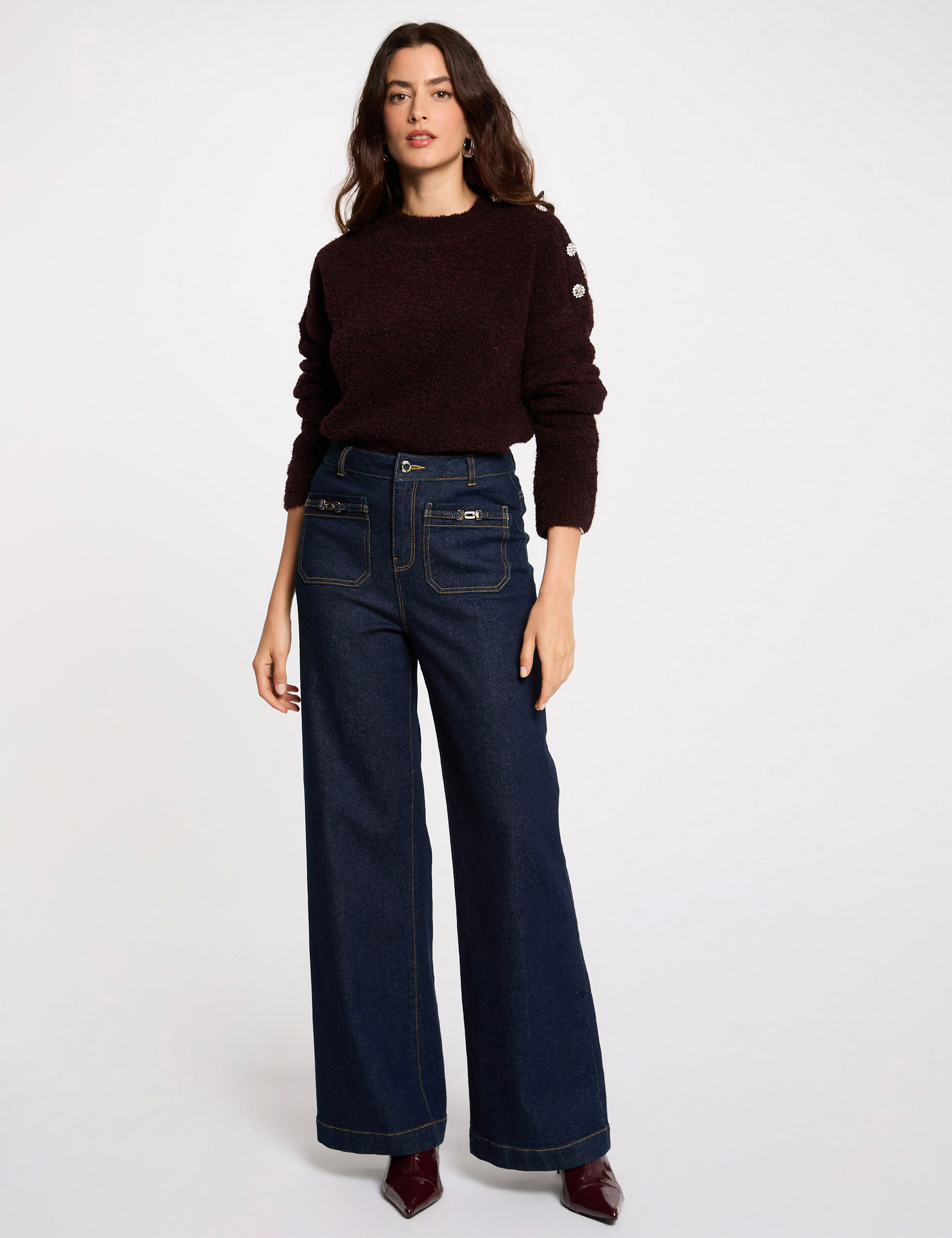 jumper high collar and buttons plum women Jumper high collar and buttons plum women