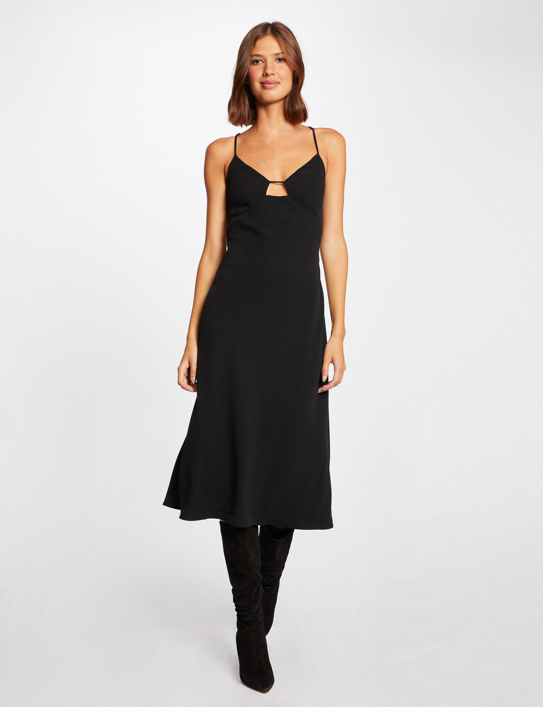 Midi straight dress with lacing black ladies'