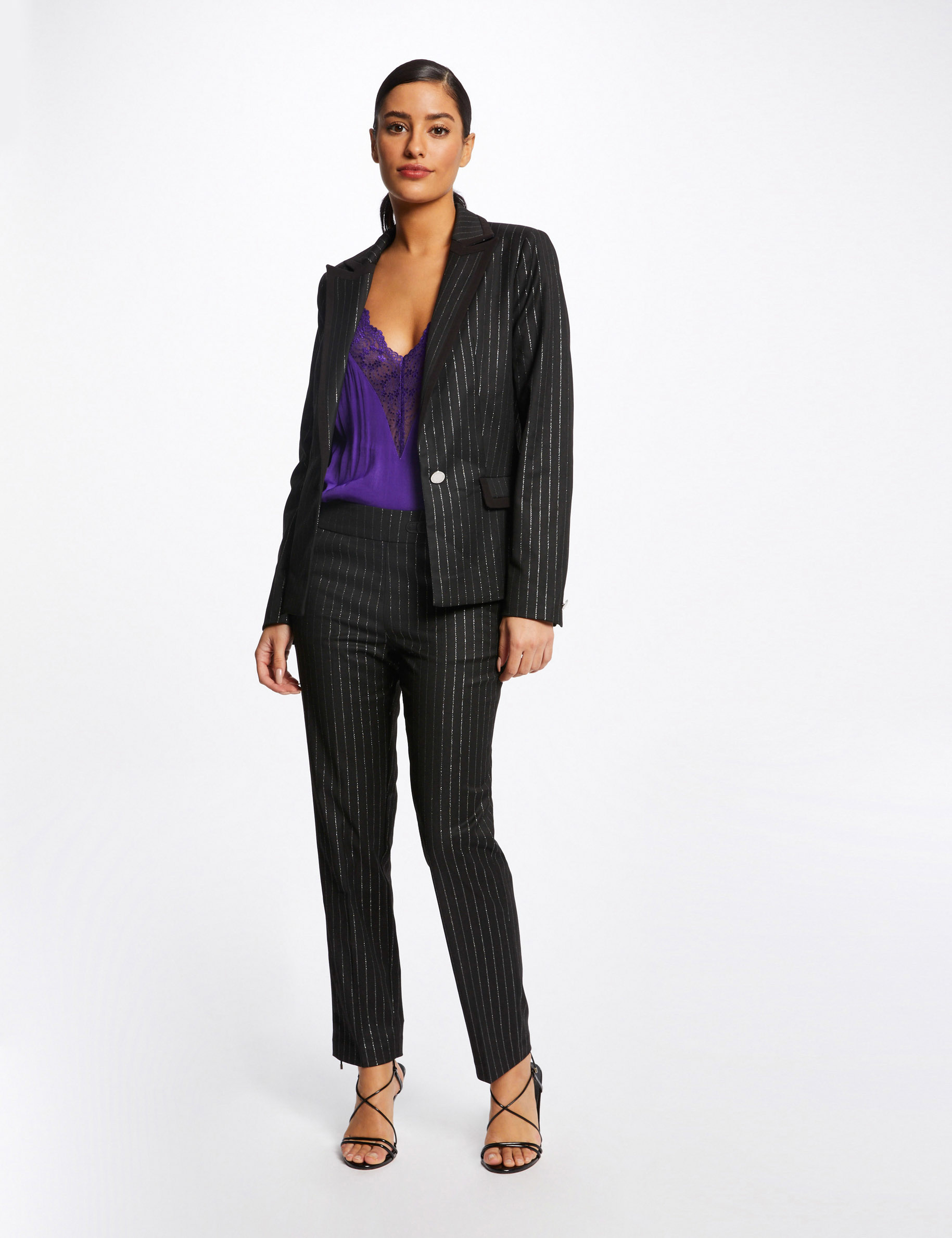 Straight blazer with stripes black ladies'