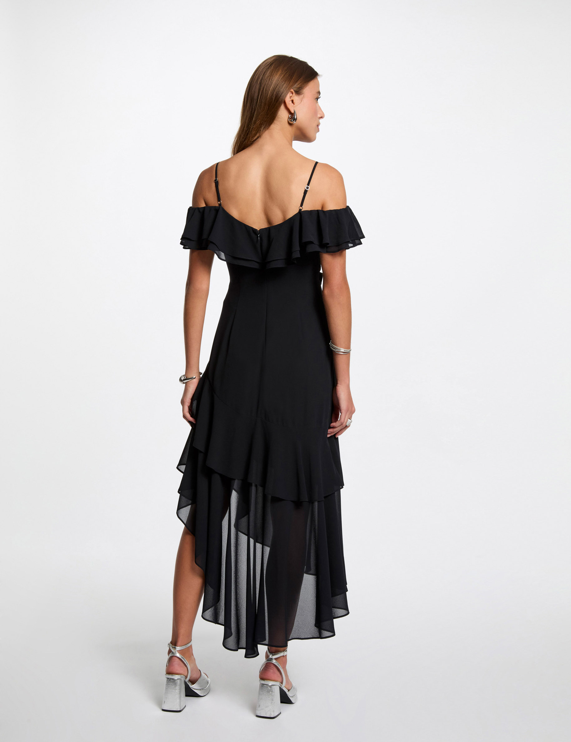 straight midi dress ruffles navy blue women Straight midi dress ruffles navy blue women