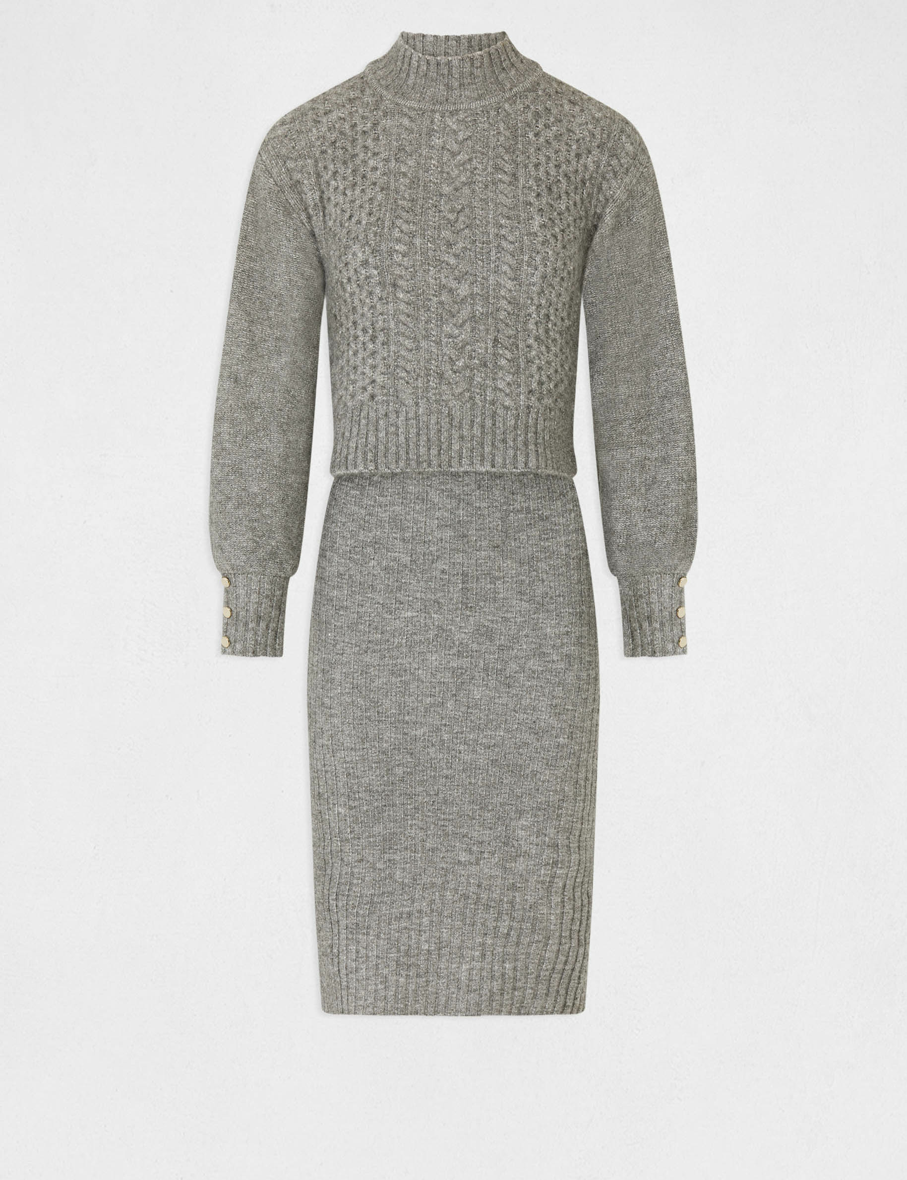 Fitted jumper dress with 2 en 1 effect anthracite grey ladies'