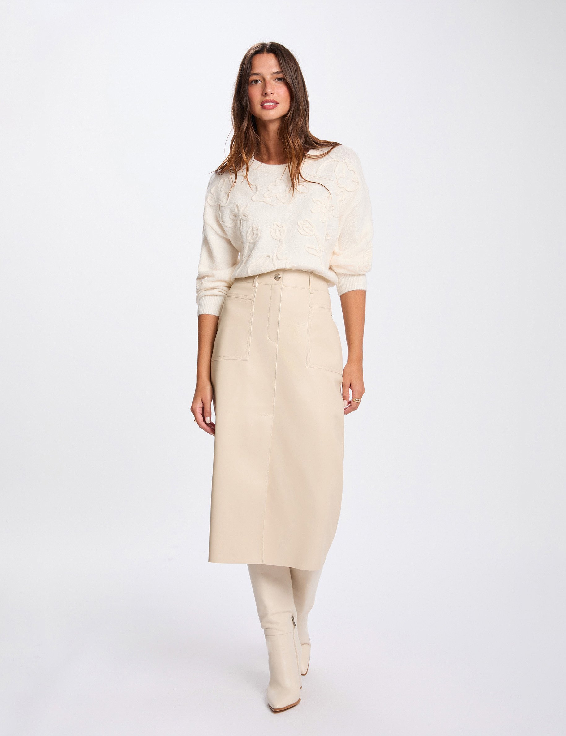 Fitted pencil skirt cream women