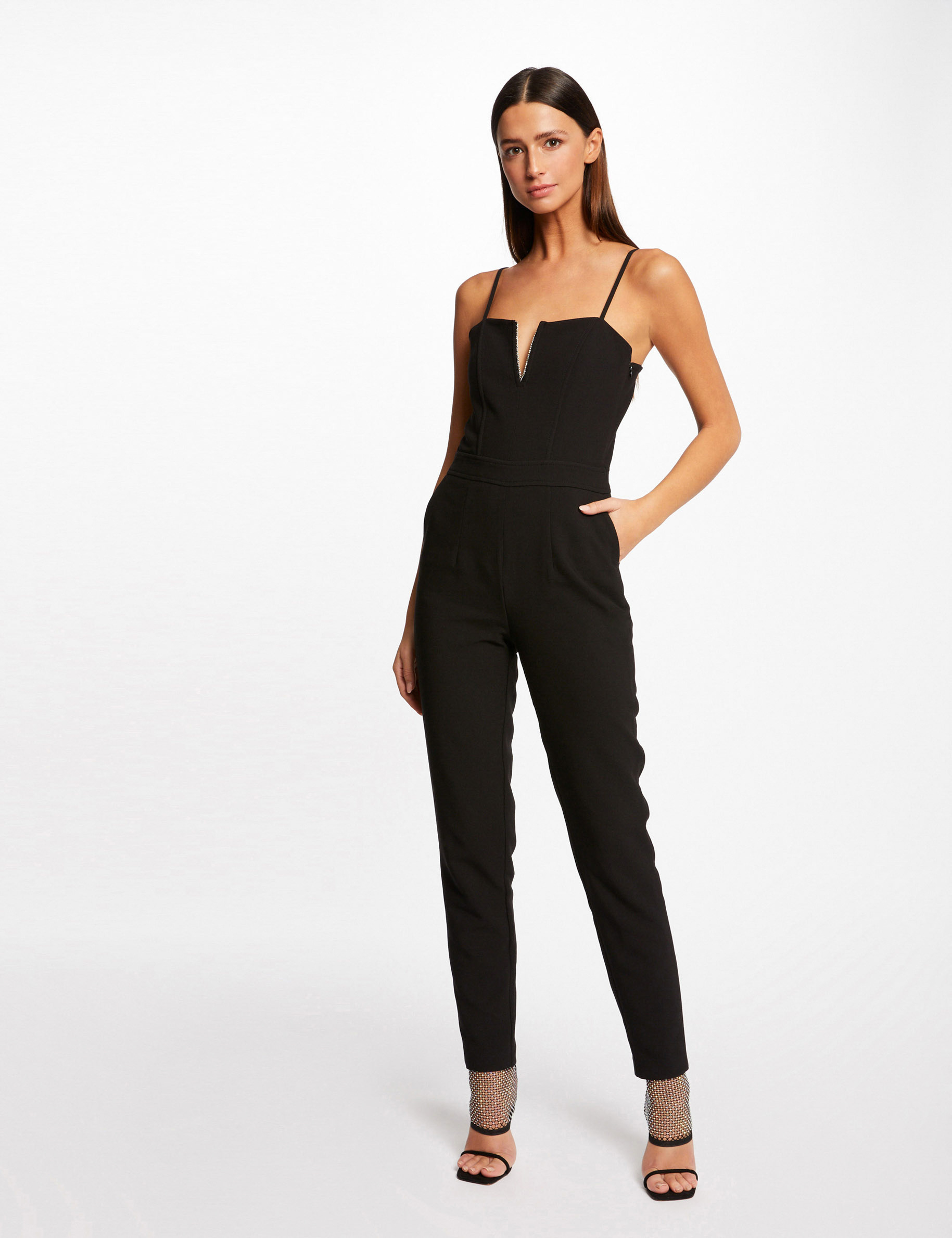Fitted jumpsuit wih thin straps black ladies'