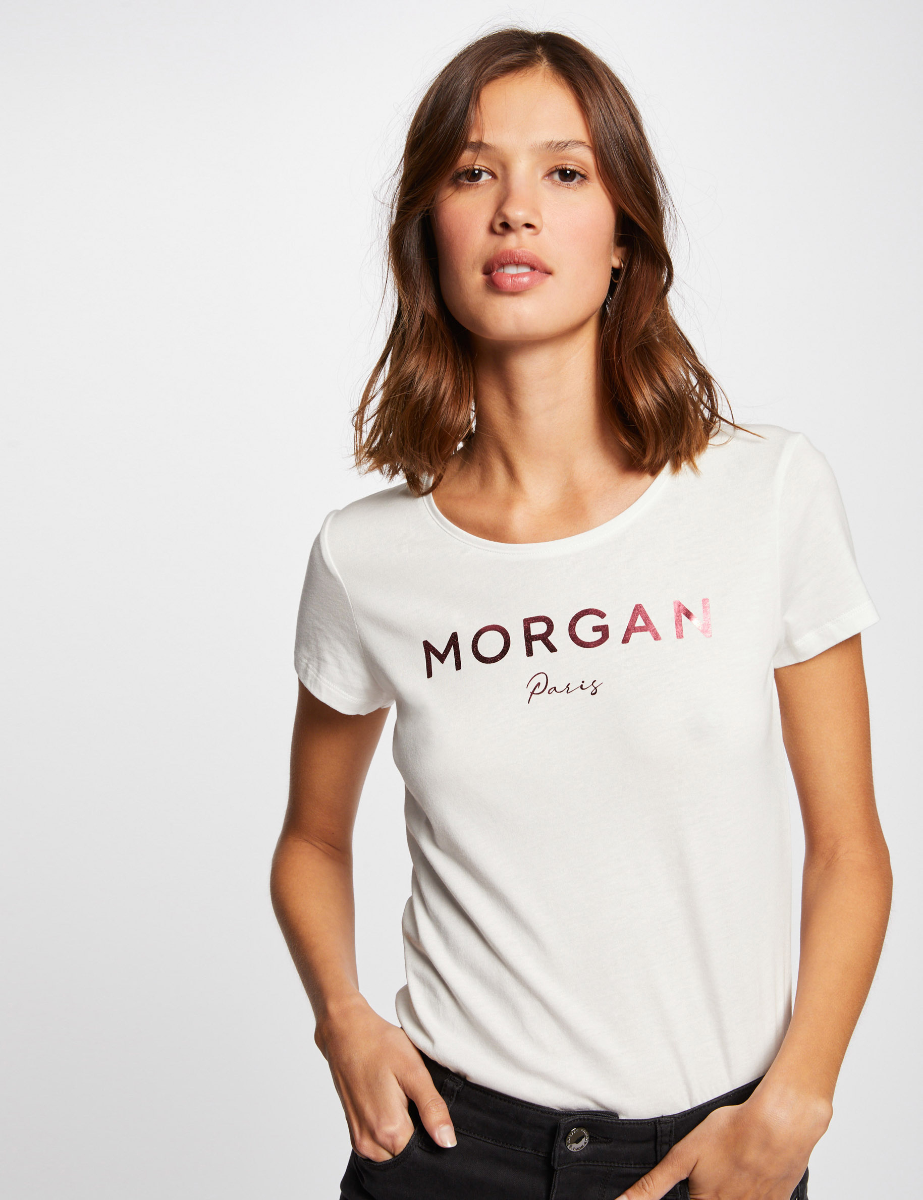 Short-sleeved t-shirt with message coral ladies' Short-sleeved t-shirt with message coral ladies'