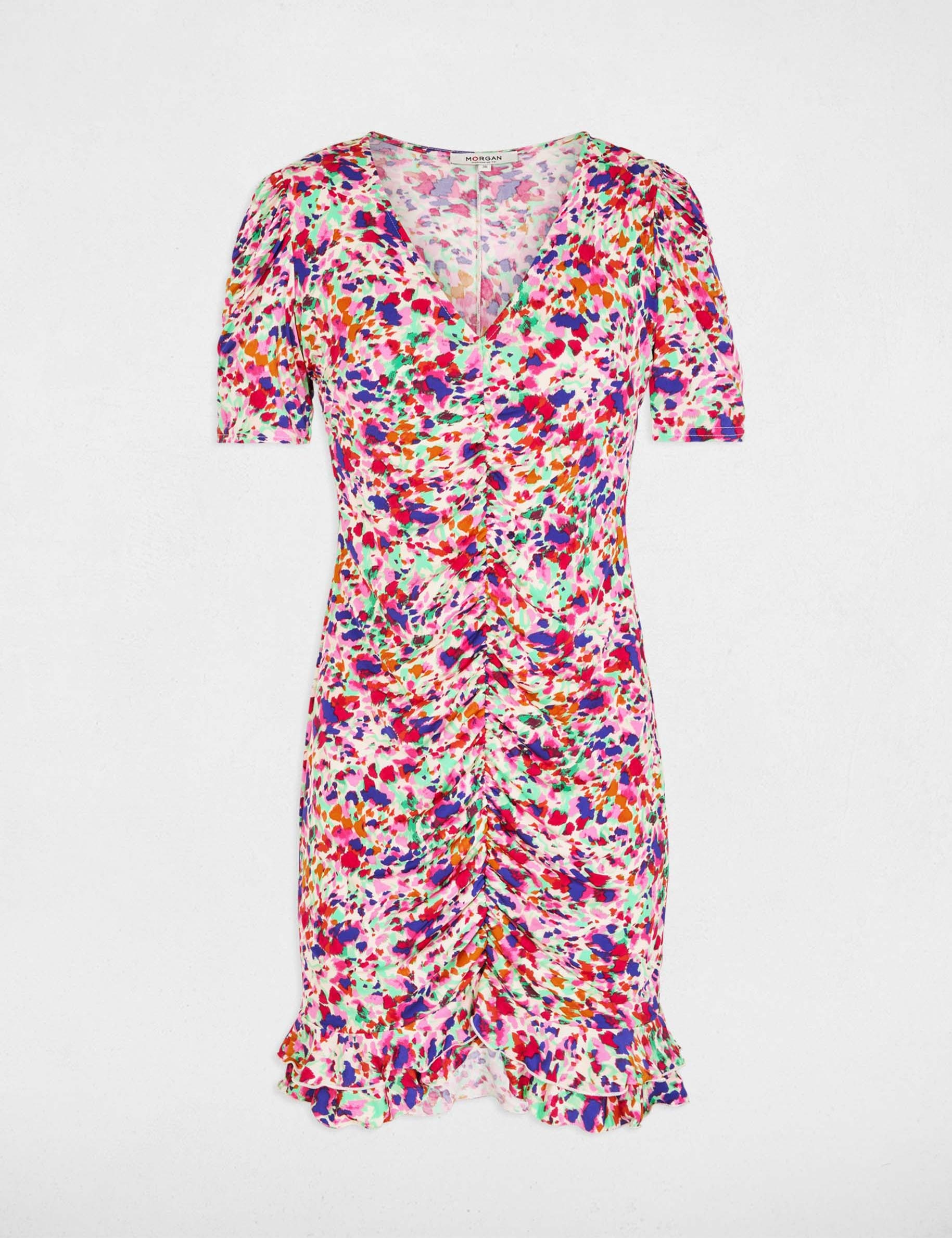 Short dress with puff sleeves multicolor women