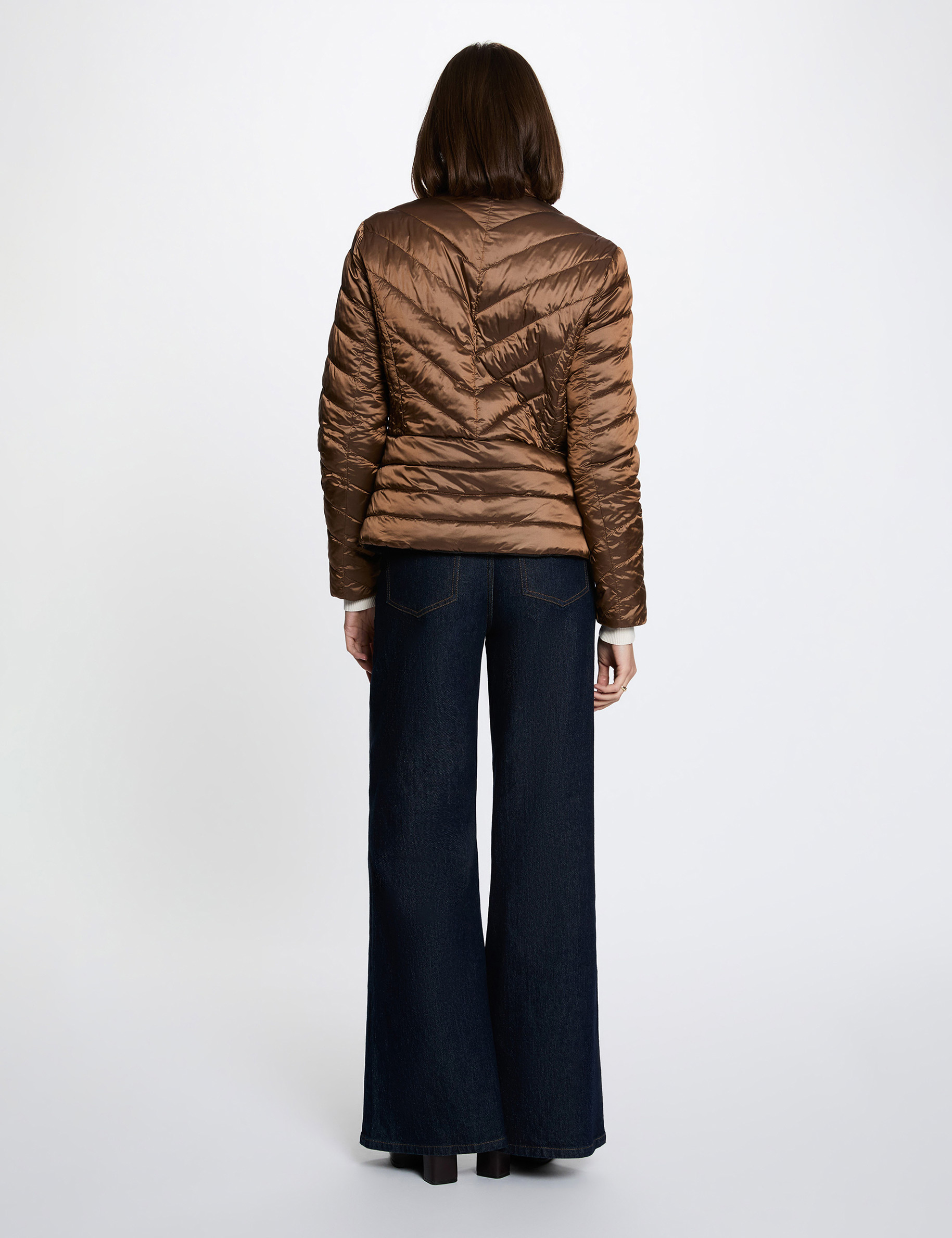 Satin reversible puffer jacket bronze color women