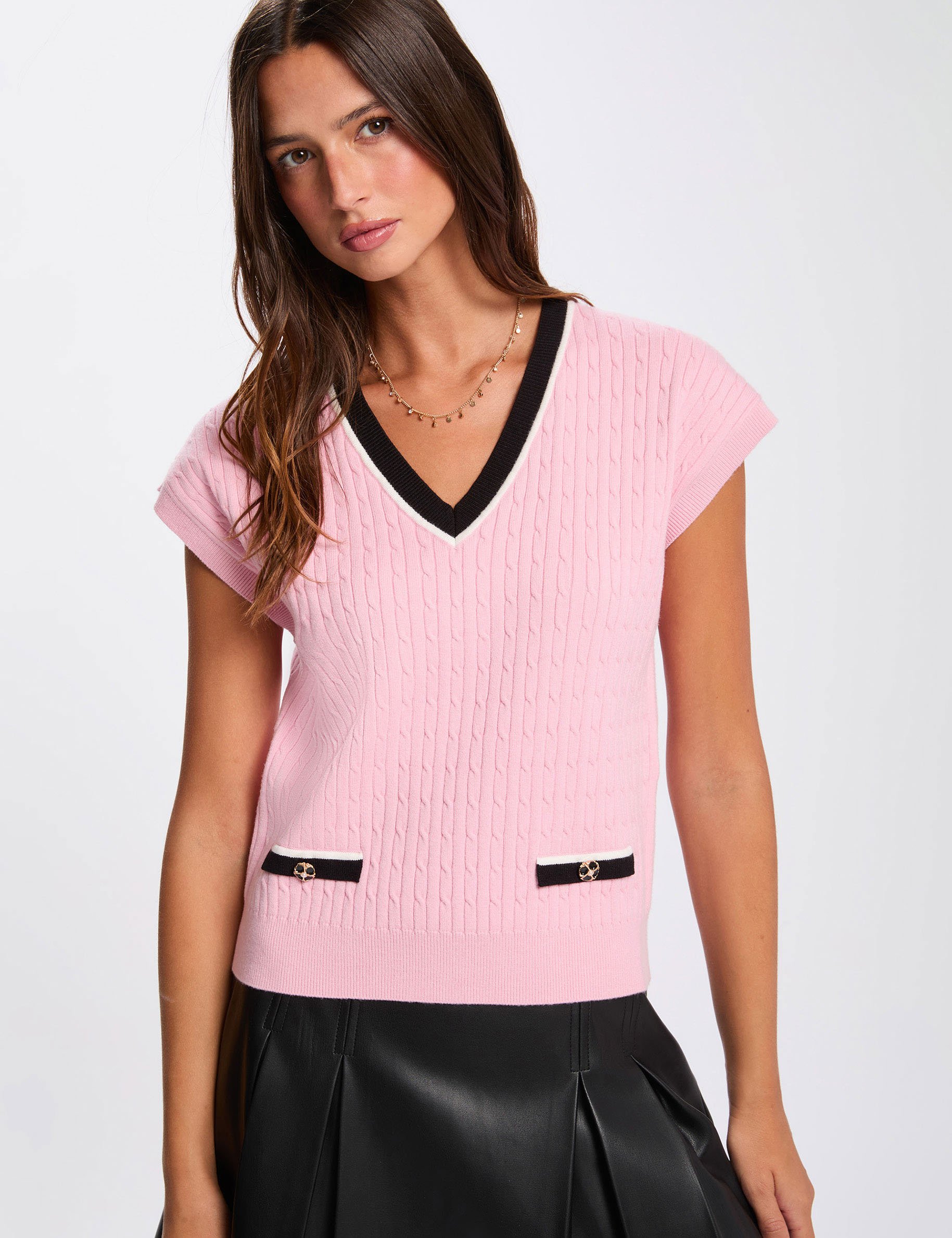 Fitted V-neck sweater pink women