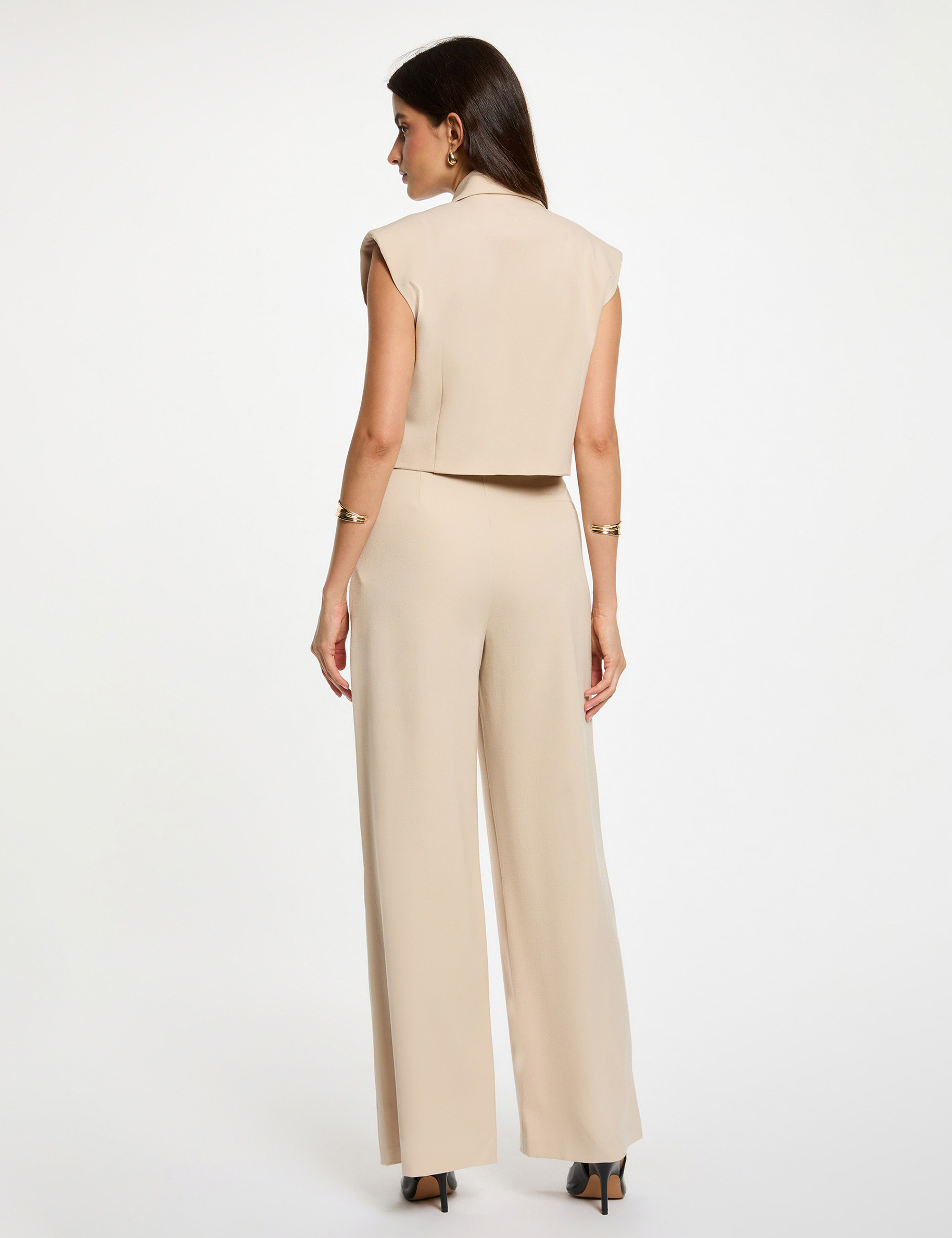 cropped sleeveless jacket beige women Cropped sleeveless jacket beige women