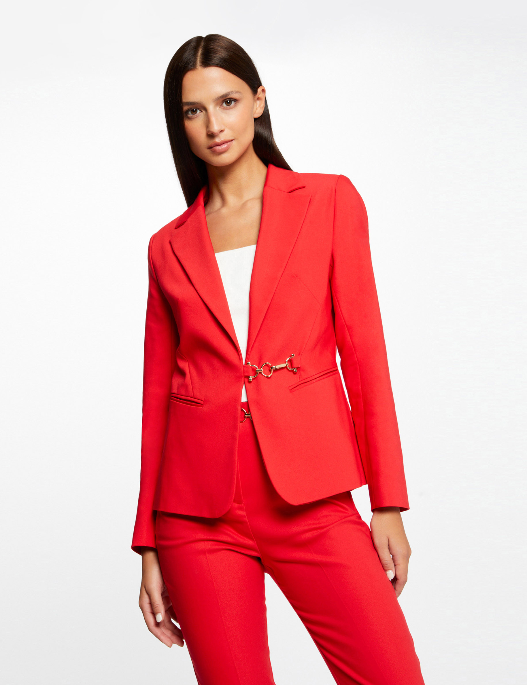 Waisted city jacket with buckle red ladies'