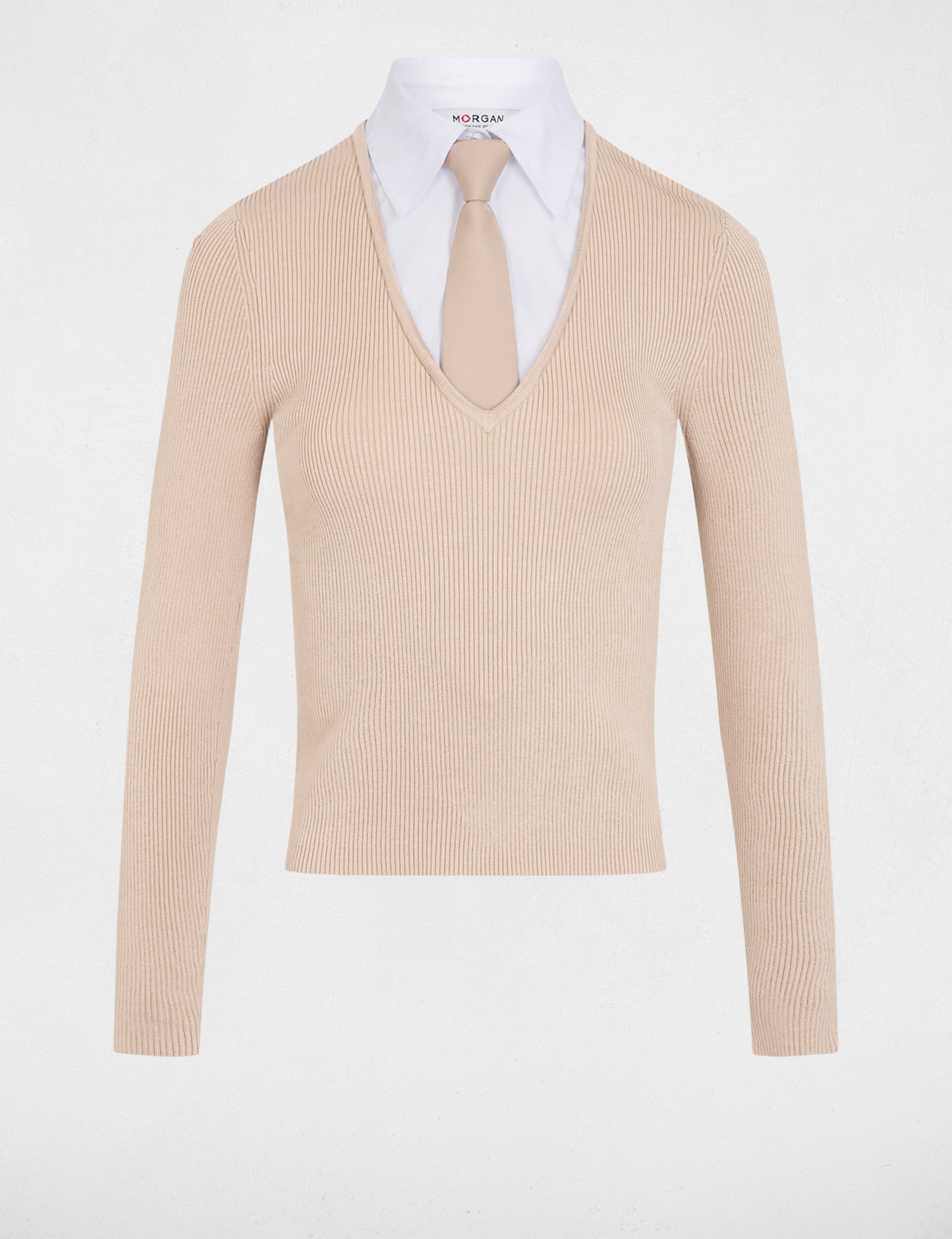 2-in-1 sweater with folded collar beige women