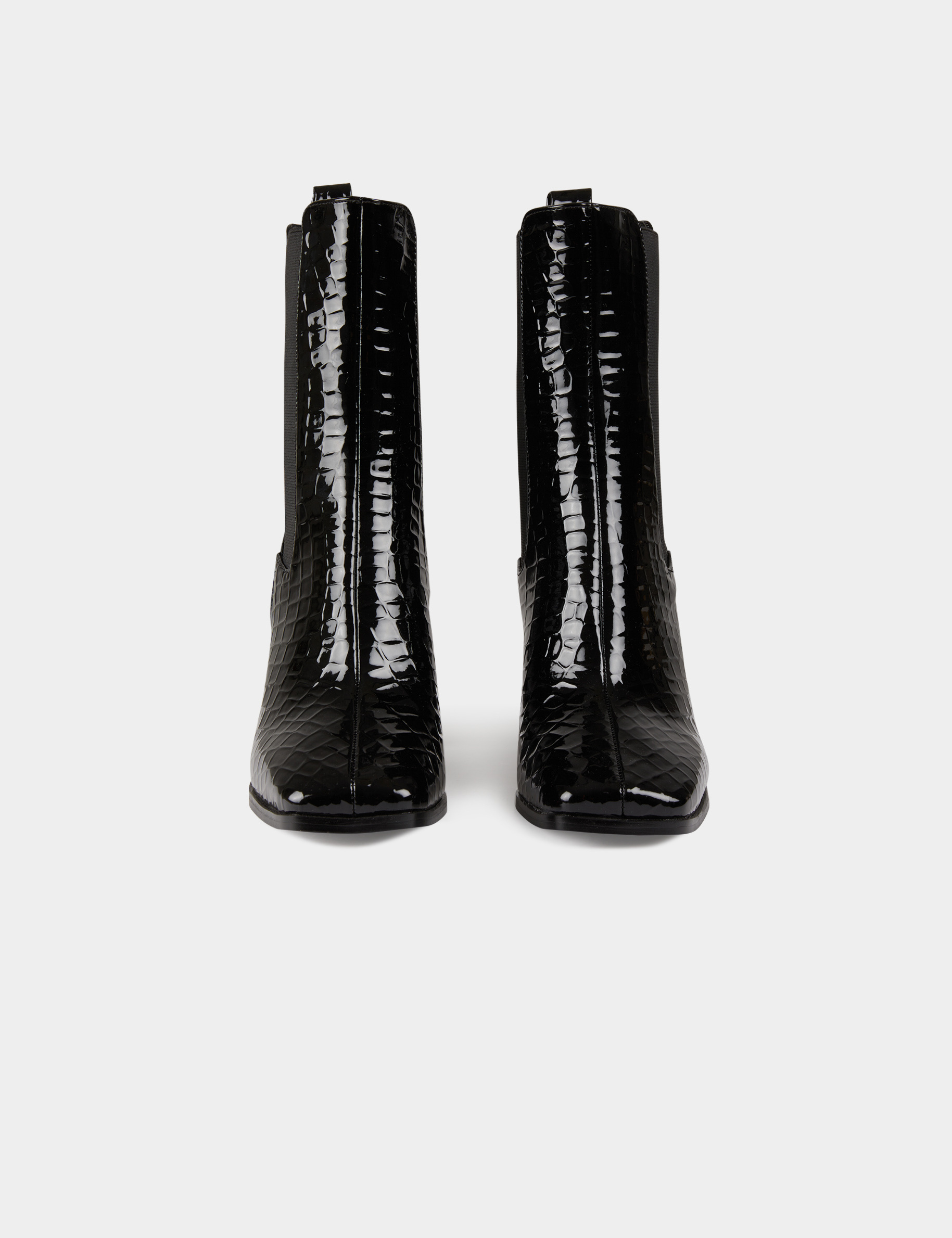 Patent croc effect boots with heels black ladies'