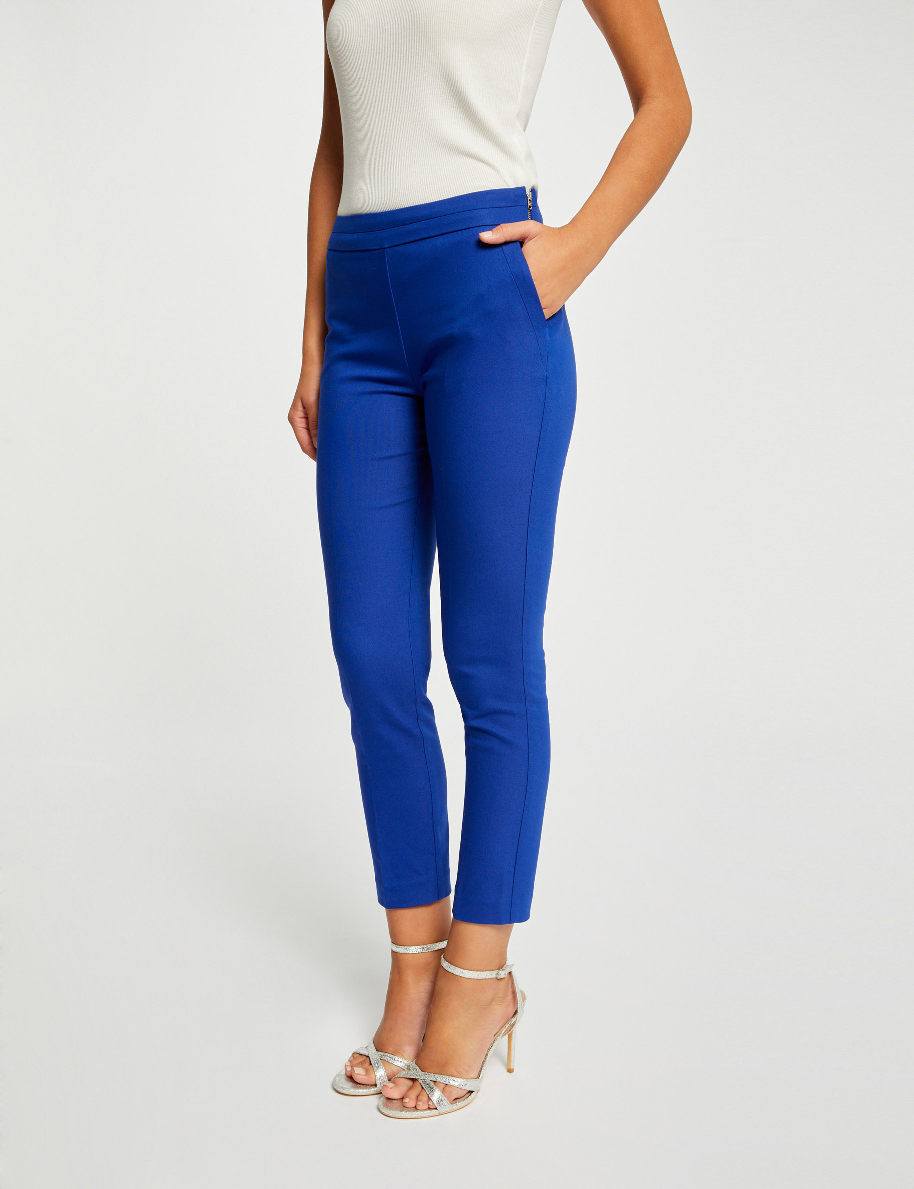 Cropped cigarette trousers electric blue ladies' | Morgan
