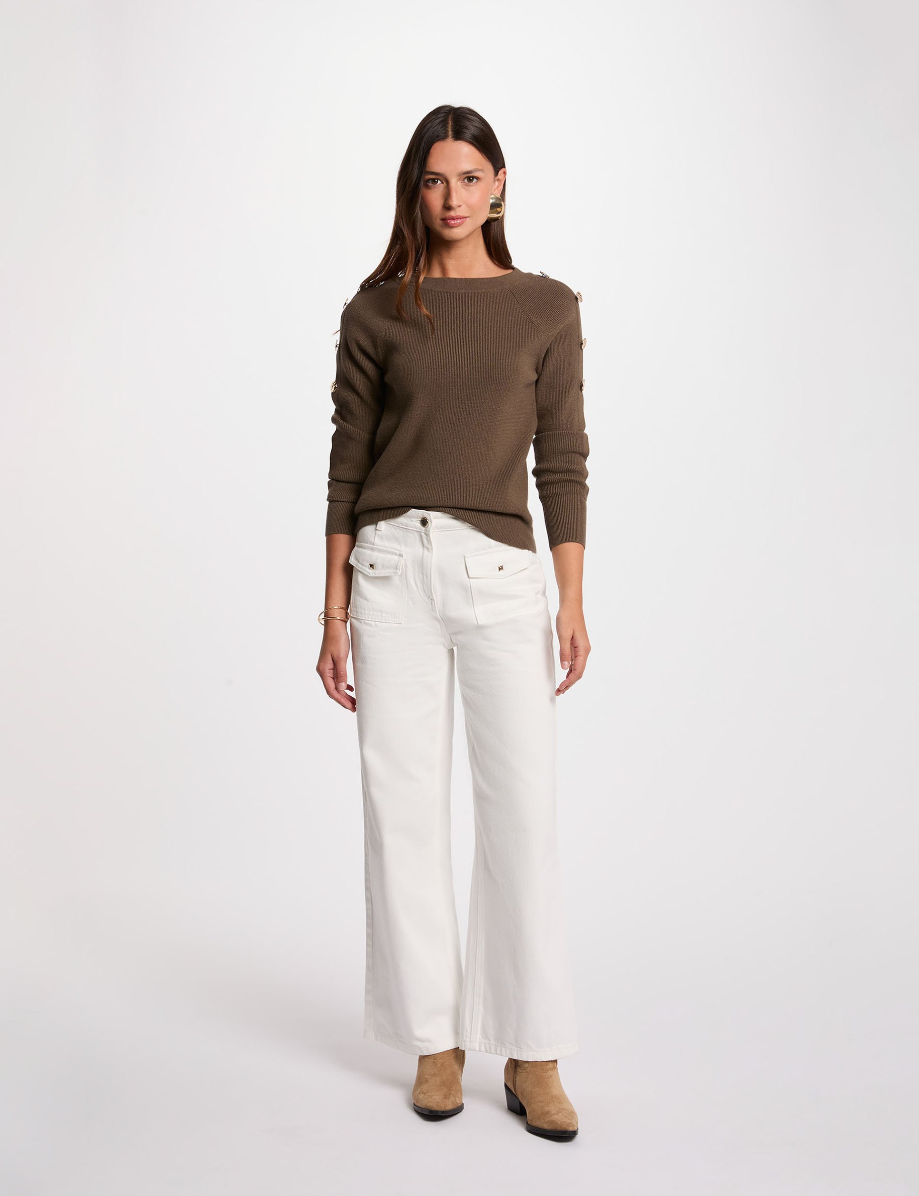 pull col bateau vert kaki femme Pull col bateau vert kaki femme