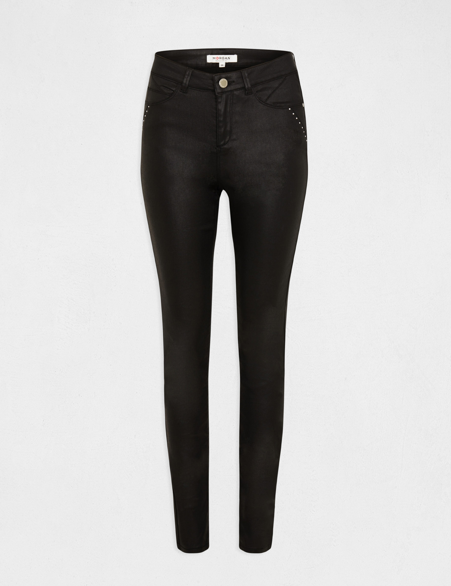 Slim trousers wet effect studs details black ladies' | Morgan