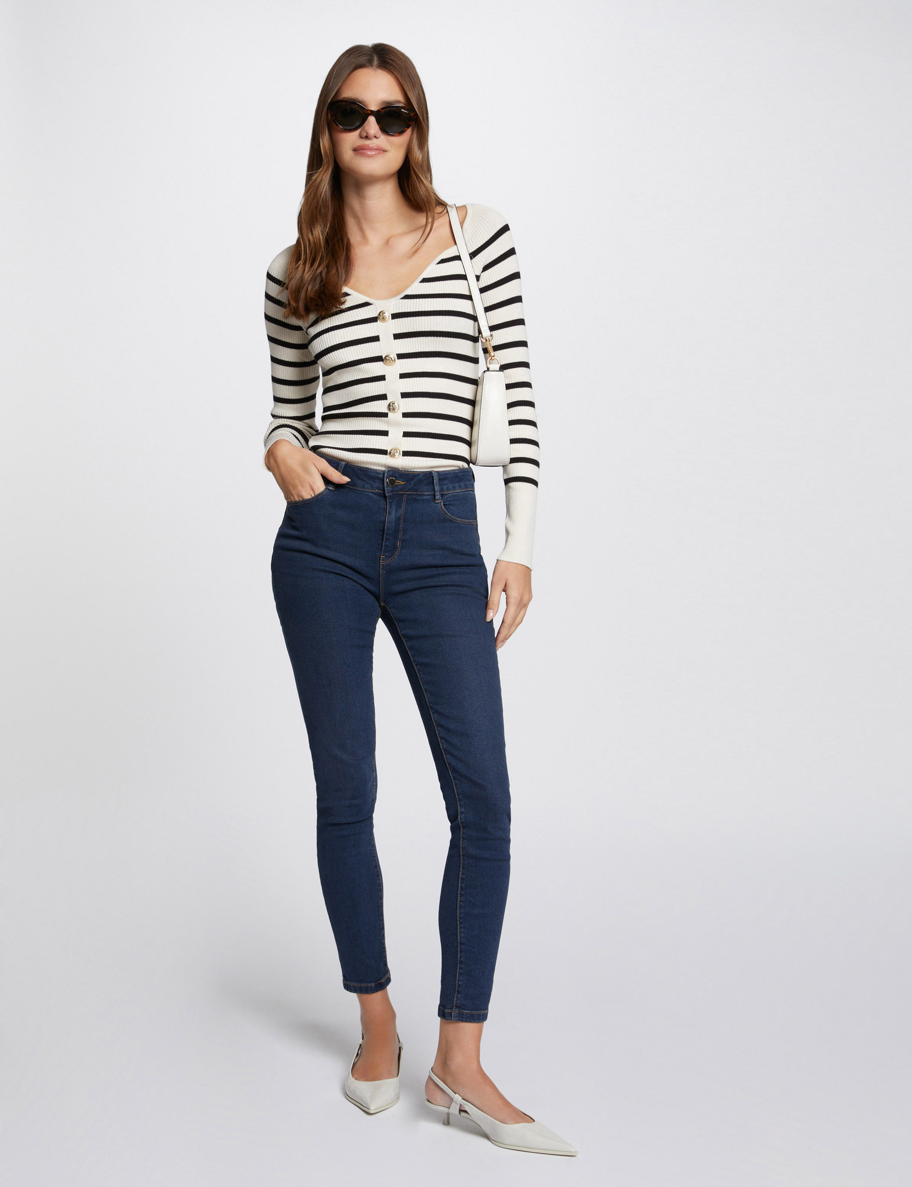 Standard waisted slim jeans raw denim ladies'