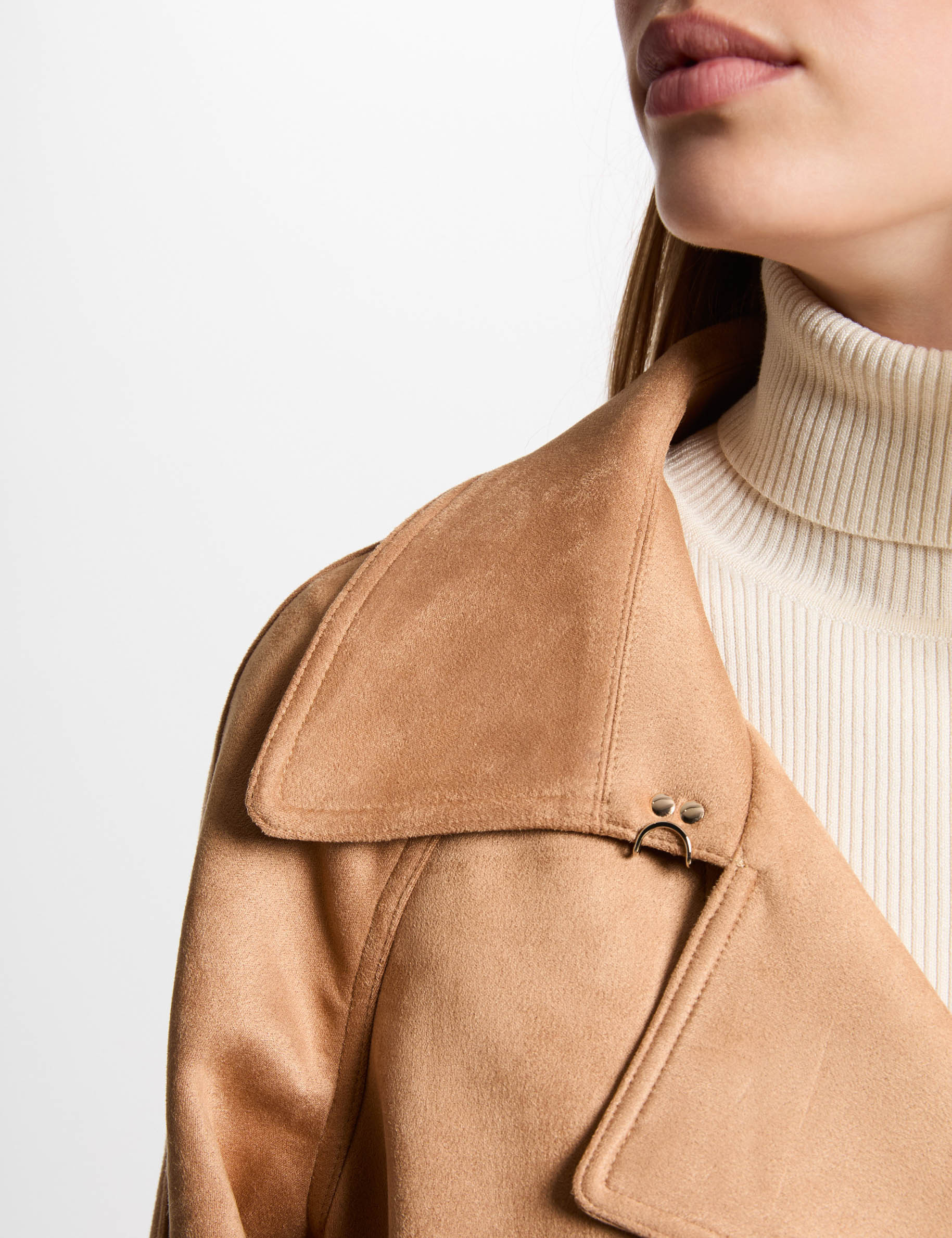 Long suede trenchcoat light brown women