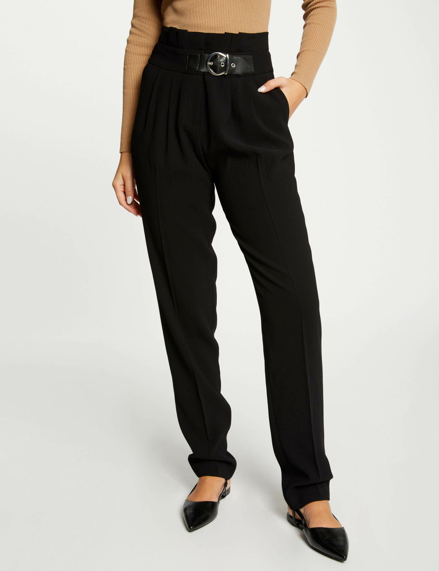 Peg trousers with buckle black ladies'