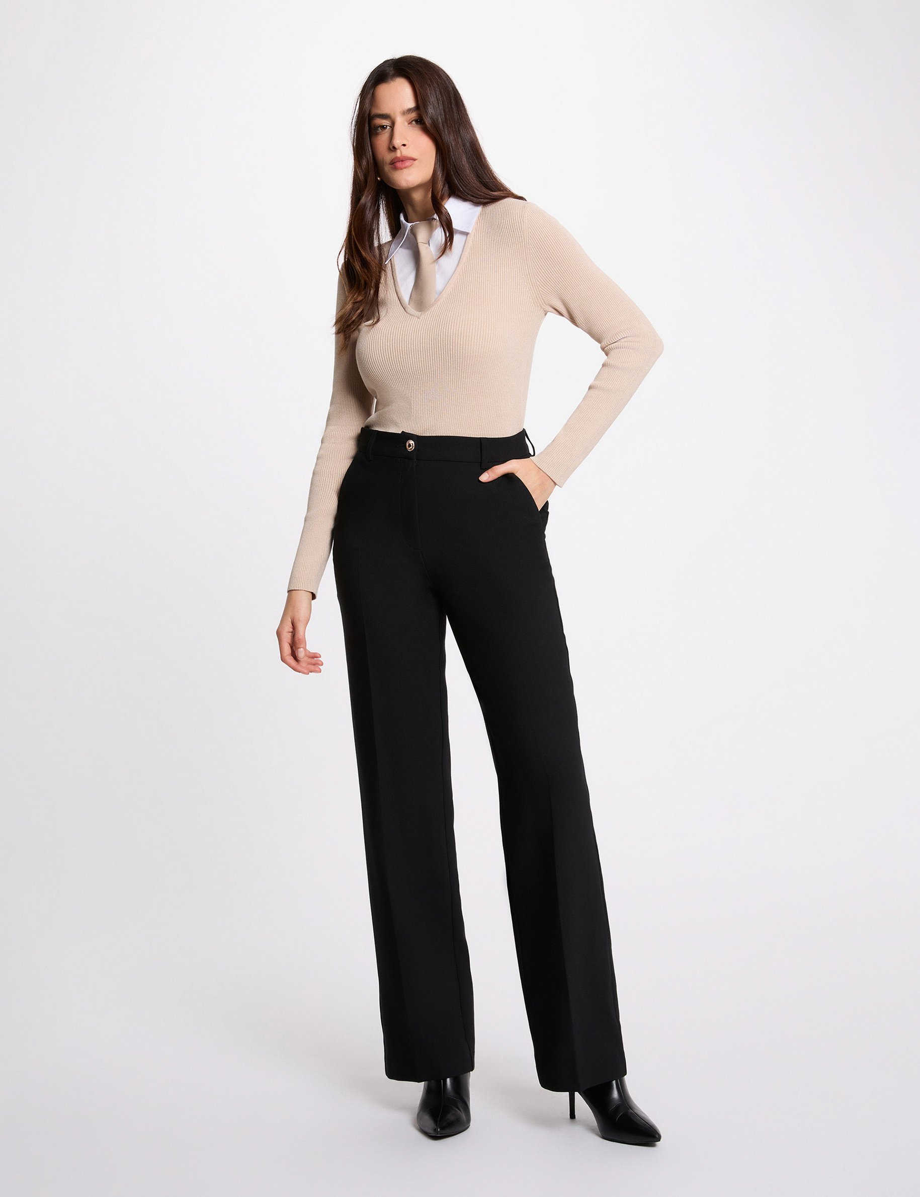 2-in-1 sweater with folded collar beige women