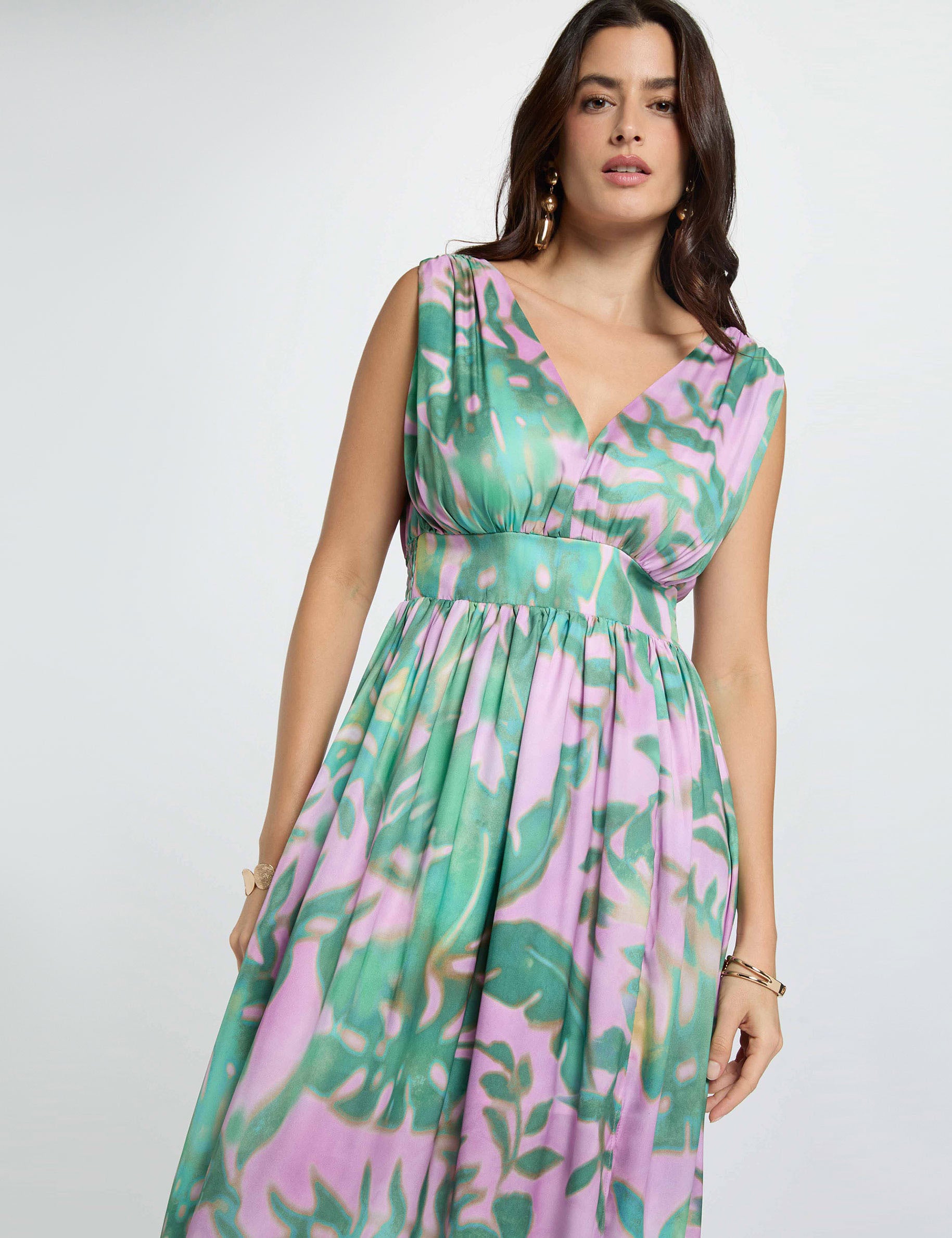 Long dress with V-neck multicolor women