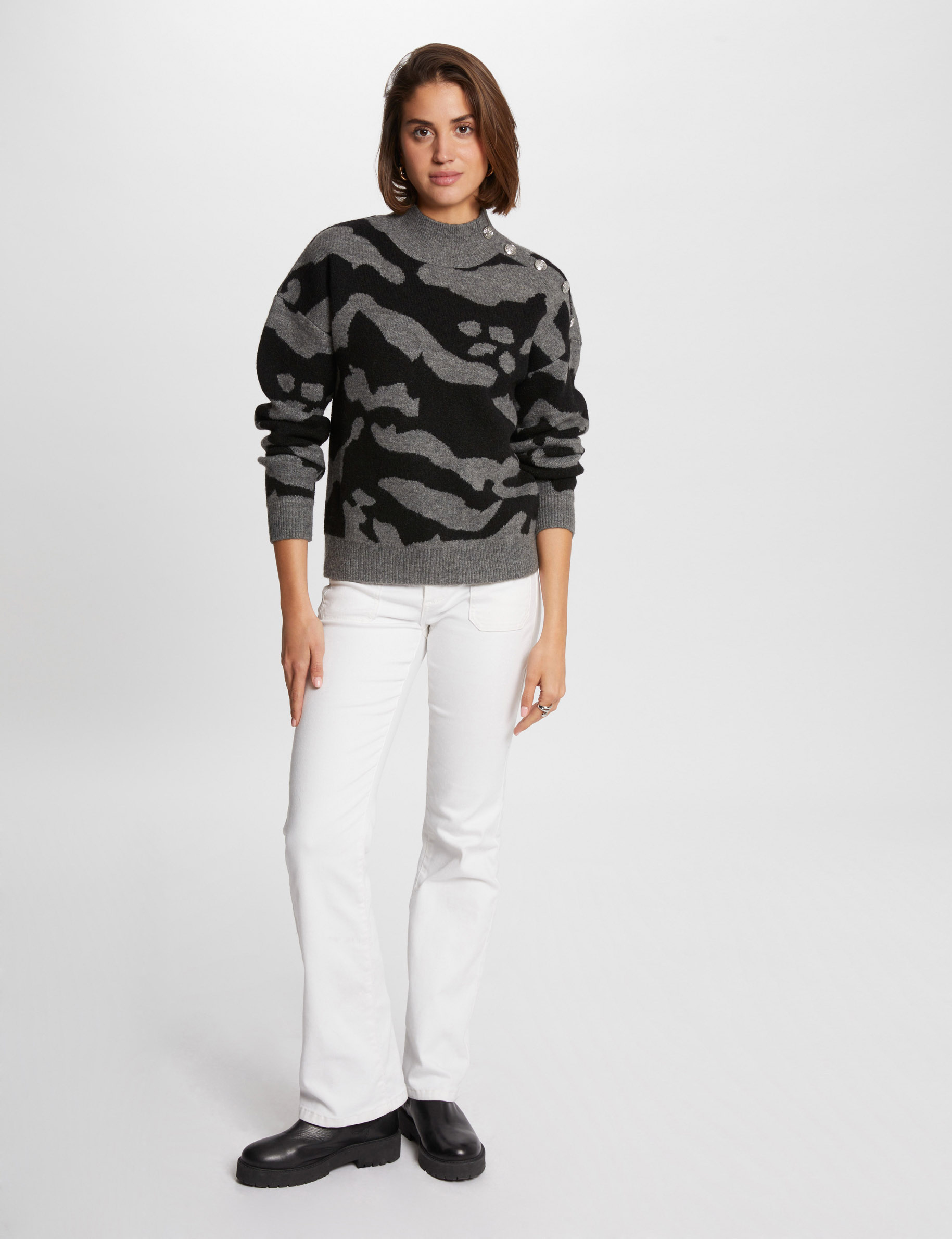 printed jumper high collar anthracite grey women Printed jumper high collar anthracite grey women