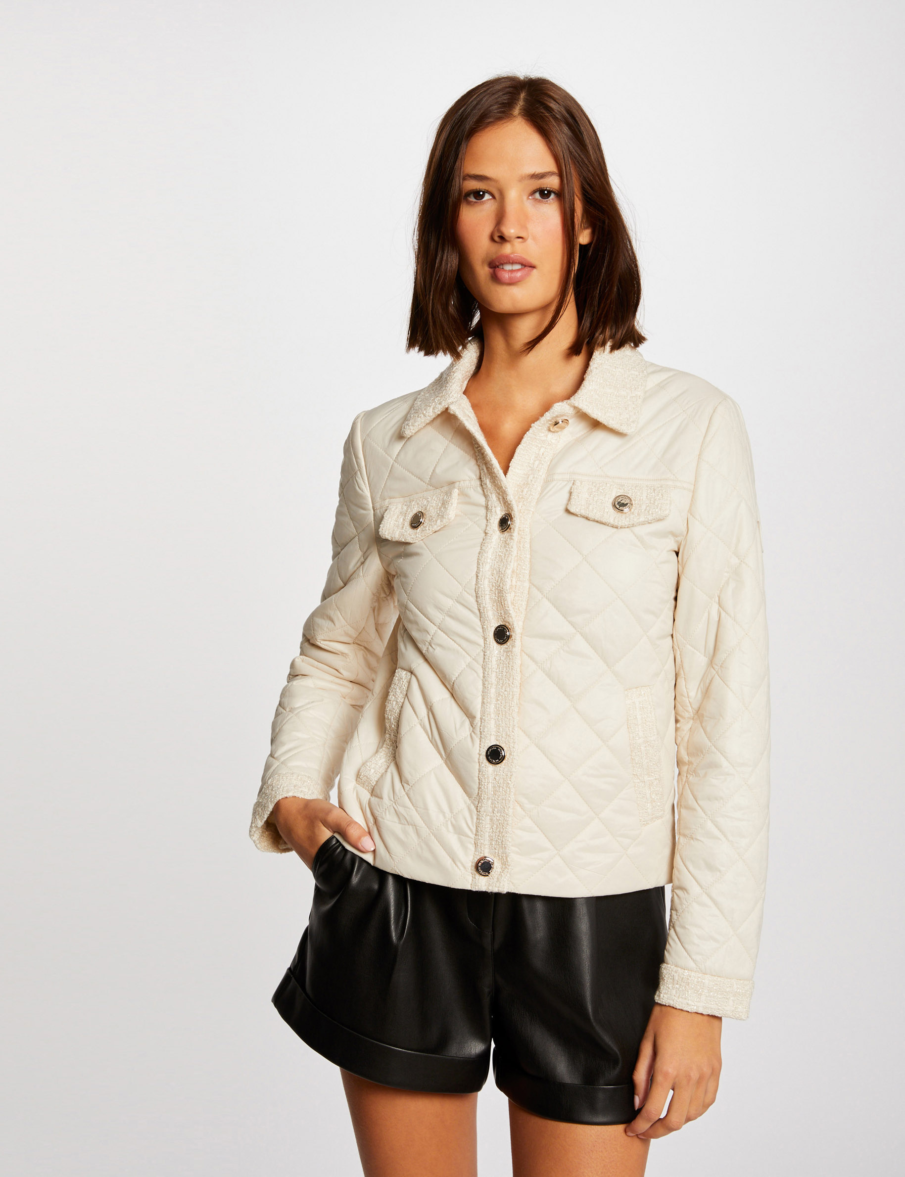 Straight buttoned padded jacket ivory ladies'