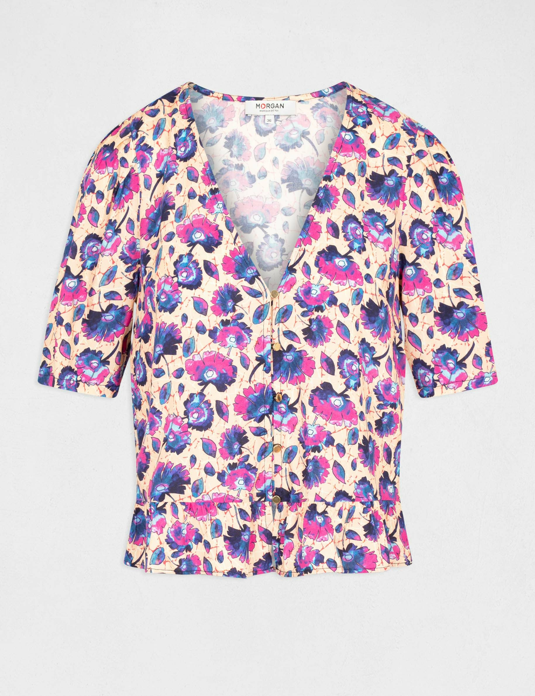 Short-sleeved blouse floral print multico ladies'